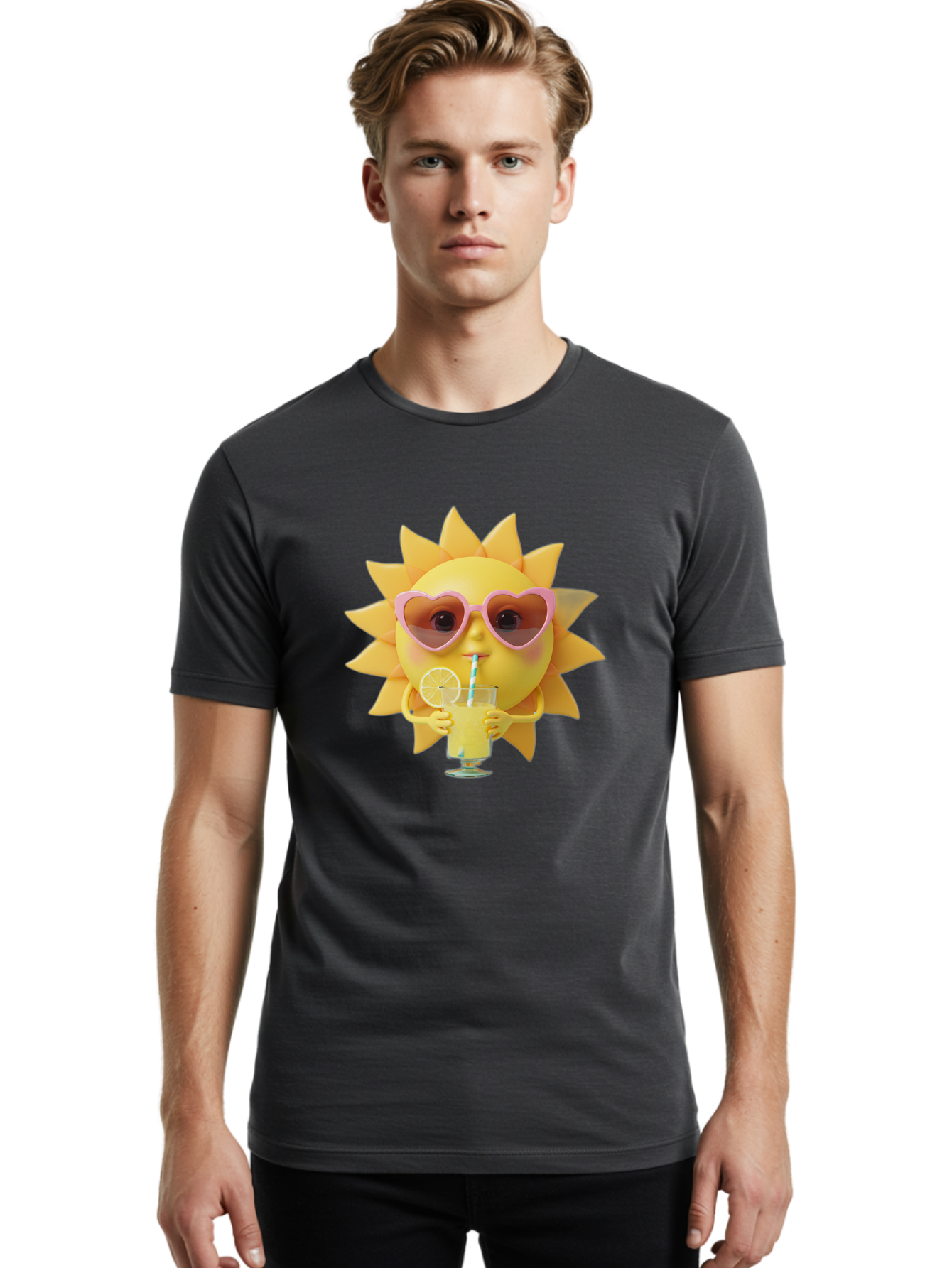 Sun-With-Sunglasses-Drinking-Lemonade Men'S Graphic Tee, 100% Cotton, Comfortable Casual Summer Wear, Machine Washable, Vintage Camera, Old Camera, Antique Camera, Black Camera, Classic Photography, Photography Equipment, Nostalgic Device, Bal444