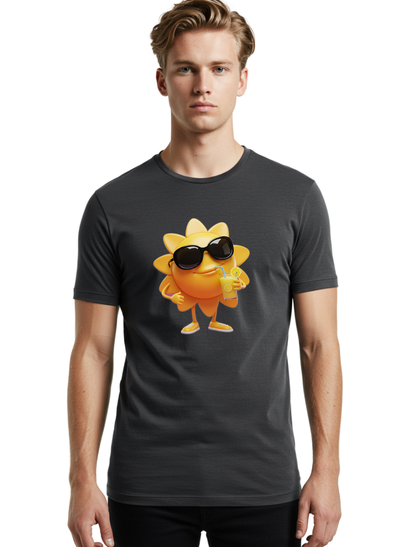 Sunny-Character-2 Men'S Graphic Tee, 100% Cotton, Comfortable Casual Summer Wear, Machine Washable, Vintage Camera, Old Camera, Antique Camera, Black Camera, Classic Photography, Photography Equipment, Nostalgic Device, Film Camera, Camera Art Bal449