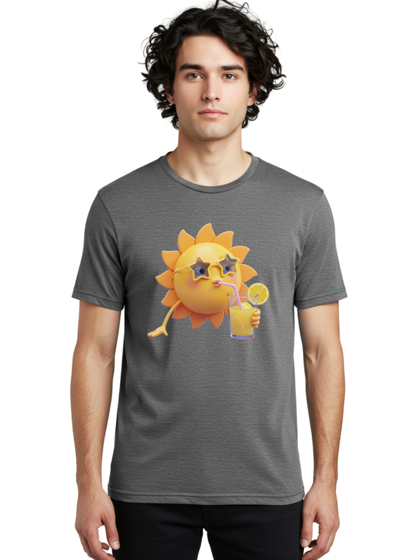 Sunny-Character-Drinking-Juice Men'S Graphic Tee, 100% Cotton, Comfortable Casual Summer Wear, Machine Washable, Vintage Camera, Old Camera, Antique Camera, Black Camera, Classic Photography, Photography Equipment, Nostalgic Device, Bal450