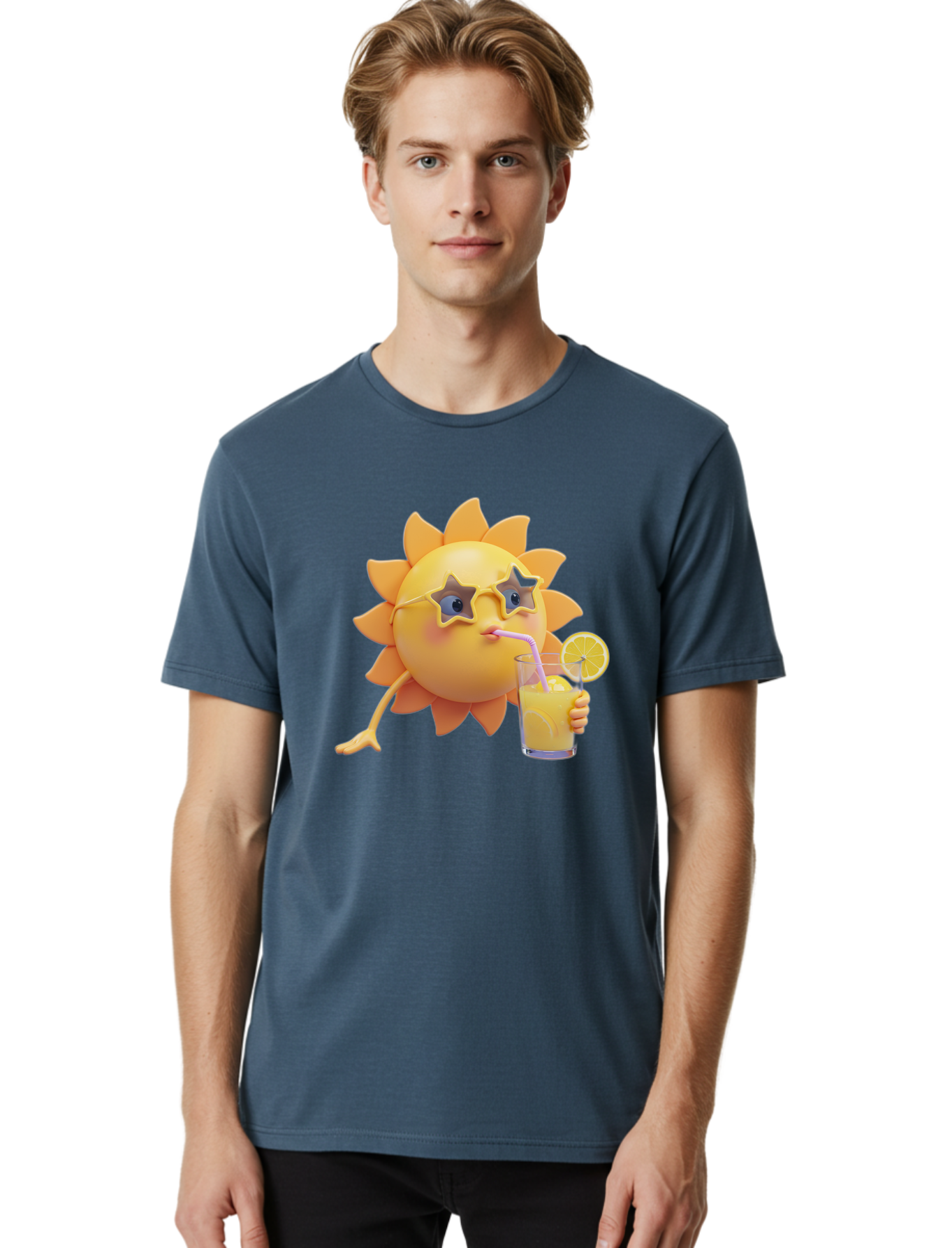 Sunny-Character-Drinking-Juice Men'S Graphic Tee, 100% Cotton, Comfortable Casual Summer Wear, Machine Washable, Vintage Camera, Old Camera, Antique Camera, Black Camera, Classic Photography, Photography Equipment, Nostalgic Device, Bal450