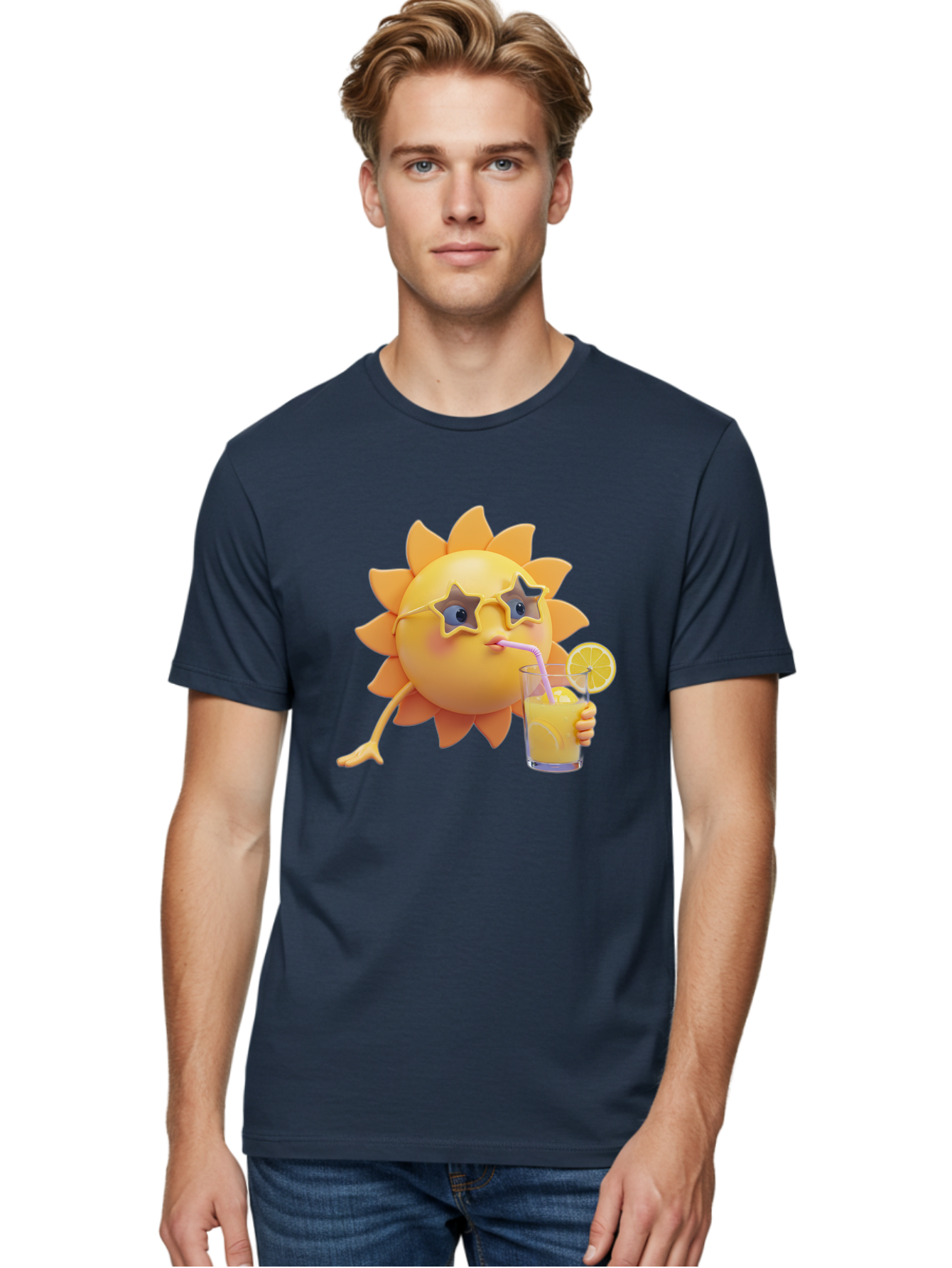 Sunny-Character-Drinking-Juice Men'S Graphic Tee, 100% Cotton, Comfortable Casual Summer Wear, Machine Washable, Vintage Camera, Old Camera, Antique Camera, Black Camera, Classic Photography, Photography Equipment, Nostalgic Device, Bal450