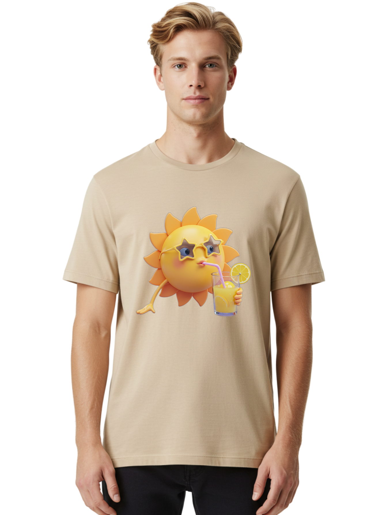 Sunny-Character-Drinking-Juice Men'S Graphic Tee, 100% Cotton, Comfortable Casual Summer Wear, Machine Washable, Vintage Camera, Old Camera, Antique Camera, Black Camera, Classic Photography, Photography Equipment, Nostalgic Device, Bal450