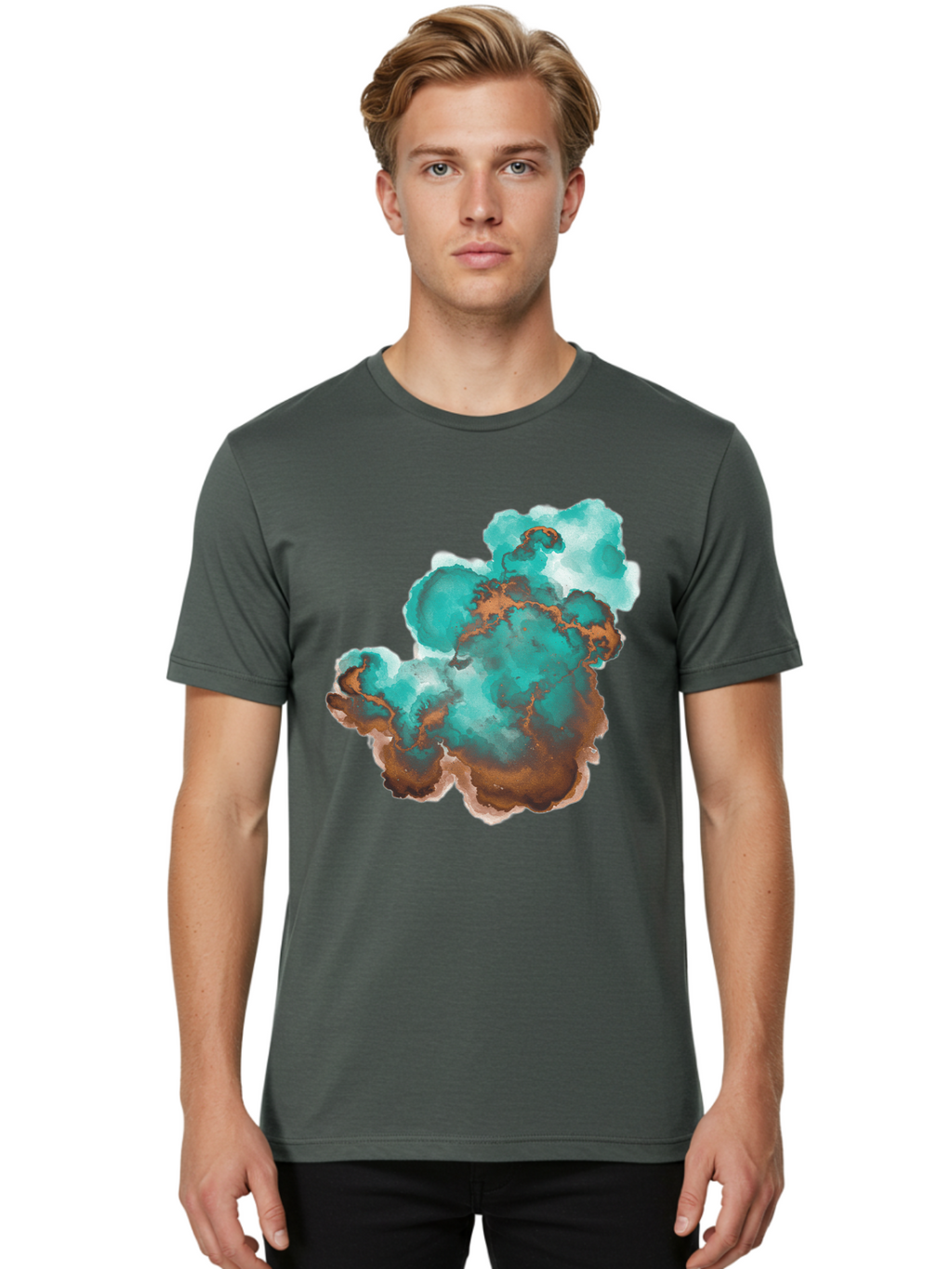 Teal-And-Brown-Abstract Men'S Graphic Tee, 100% Cotton, Comfortable Casual Summer Wear, Machine Washable, Vintage Camera, Old Camera, Antique Camera, Black Camera, Classic Photography, Photography Equipment, Nostalgic Device, Film Camera, Bal465