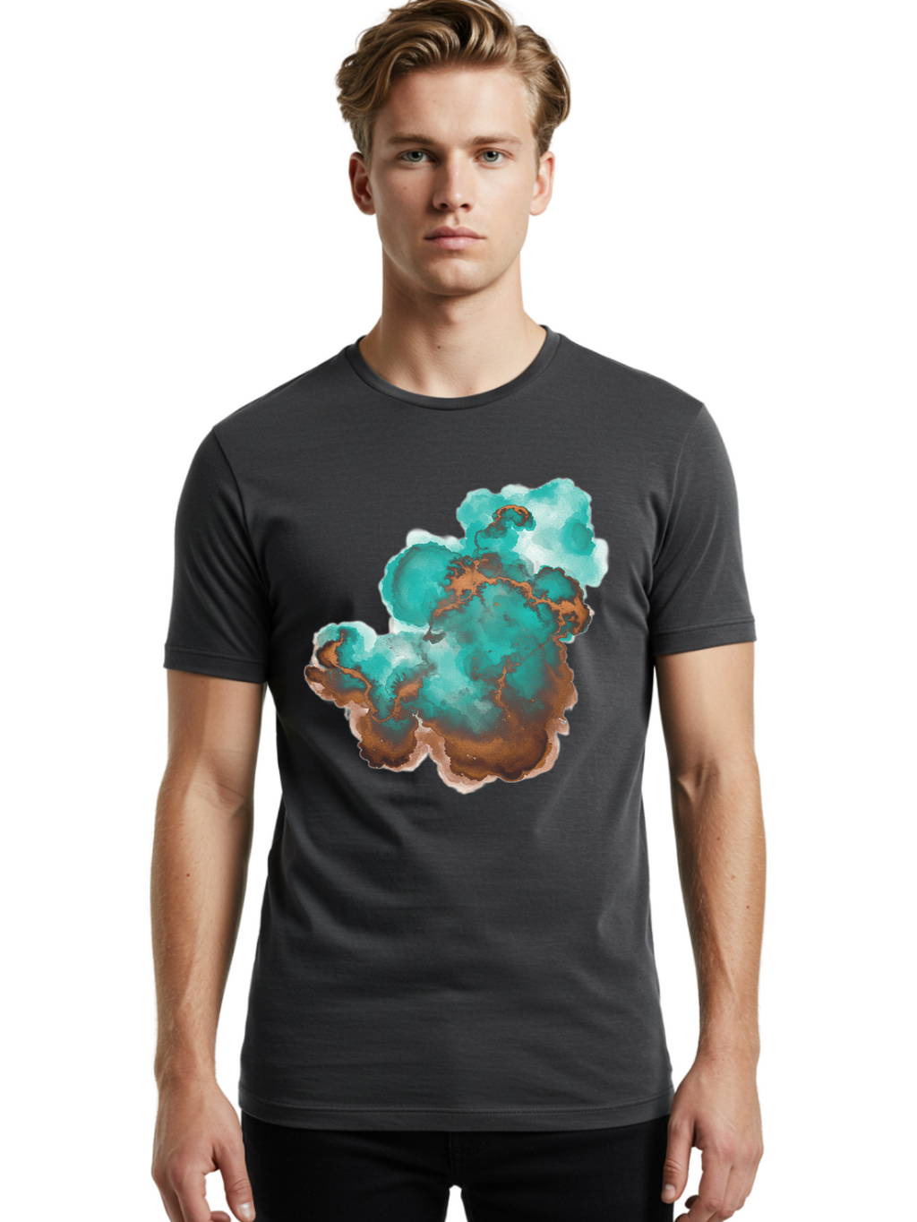 Teal-And-Brown-Abstract Men'S Graphic Tee, 100% Cotton, Comfortable Casual Summer Wear, Machine Washable, Vintage Camera, Old Camera, Antique Camera, Black Camera, Classic Photography, Photography Equipment, Nostalgic Device, Film Camera, Bal465