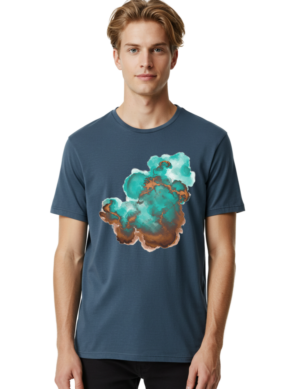 Teal-And-Brown-Abstract Men'S Graphic Tee, 100% Cotton, Comfortable Casual Summer Wear, Machine Washable, Vintage Camera, Old Camera, Antique Camera, Black Camera, Classic Photography, Photography Equipment, Nostalgic Device, Film Camera, Bal465