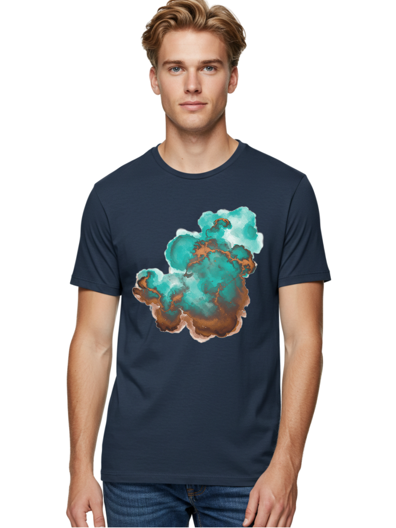Teal-And-Brown-Abstract Men'S Graphic Tee, 100% Cotton, Comfortable Casual Summer Wear, Machine Washable, Vintage Camera, Old Camera, Antique Camera, Black Camera, Classic Photography, Photography Equipment, Nostalgic Device, Film Camera, Bal465