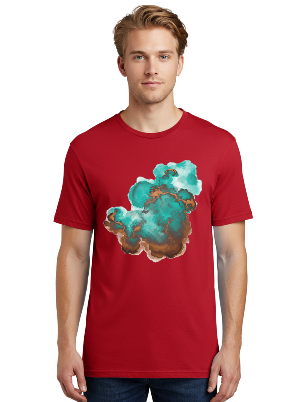 Teal-And-Brown-Abstract Men'S Graphic Tee, 100% Cotton, Comfortable Casual Summer Wear, Machine Washable, Vintage Camera, Old Camera, Antique Camera, Black Camera, Classic Photography, Photography Equipment, Nostalgic Device, Film Camera, Bal465