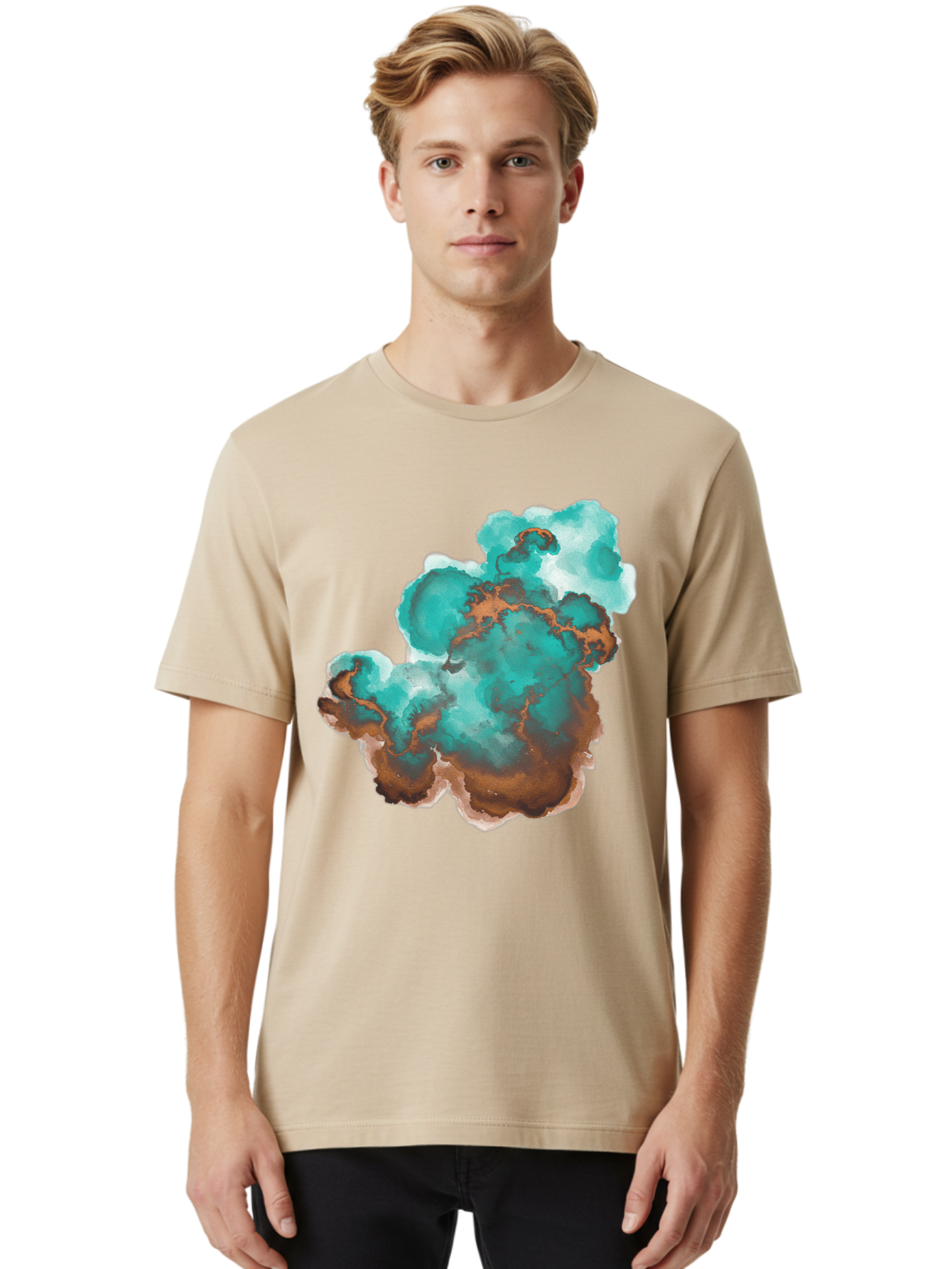 Teal-And-Brown-Abstract Men'S Graphic Tee, 100% Cotton, Comfortable Casual Summer Wear, Machine Washable, Vintage Camera, Old Camera, Antique Camera, Black Camera, Classic Photography, Photography Equipment, Nostalgic Device, Film Camera, Bal465
