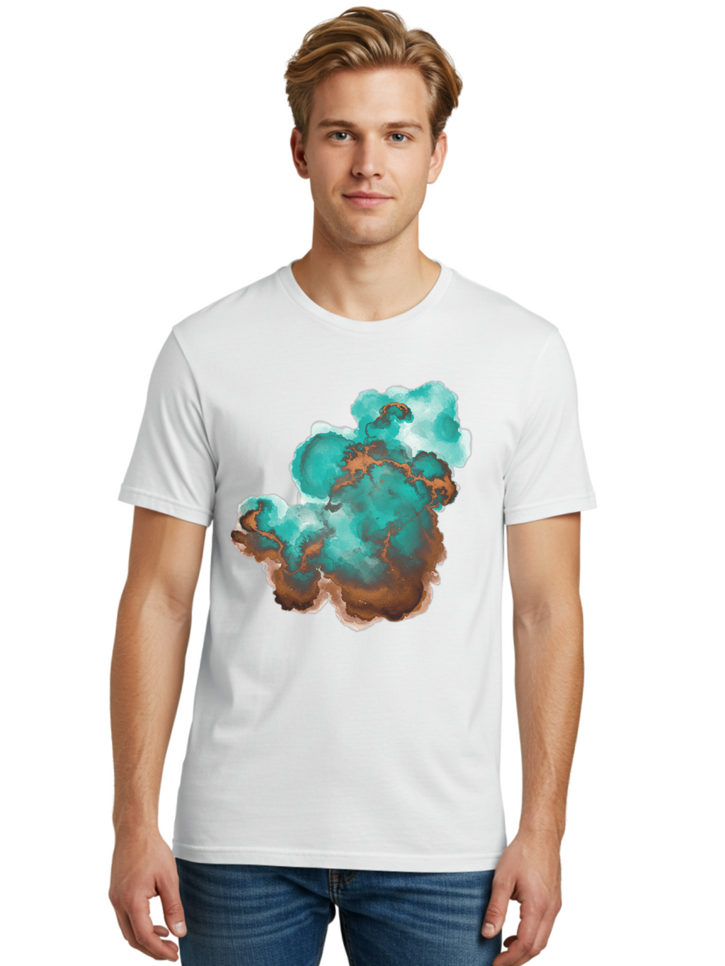 Teal-And-Brown-Abstract Men'S Graphic Tee, 100% Cotton, Comfortable Casual Summer Wear, Machine Washable, Vintage Camera, Old Camera, Antique Camera, Black Camera, Classic Photography, Photography Equipment, Nostalgic Device, Film Camera, Bal465