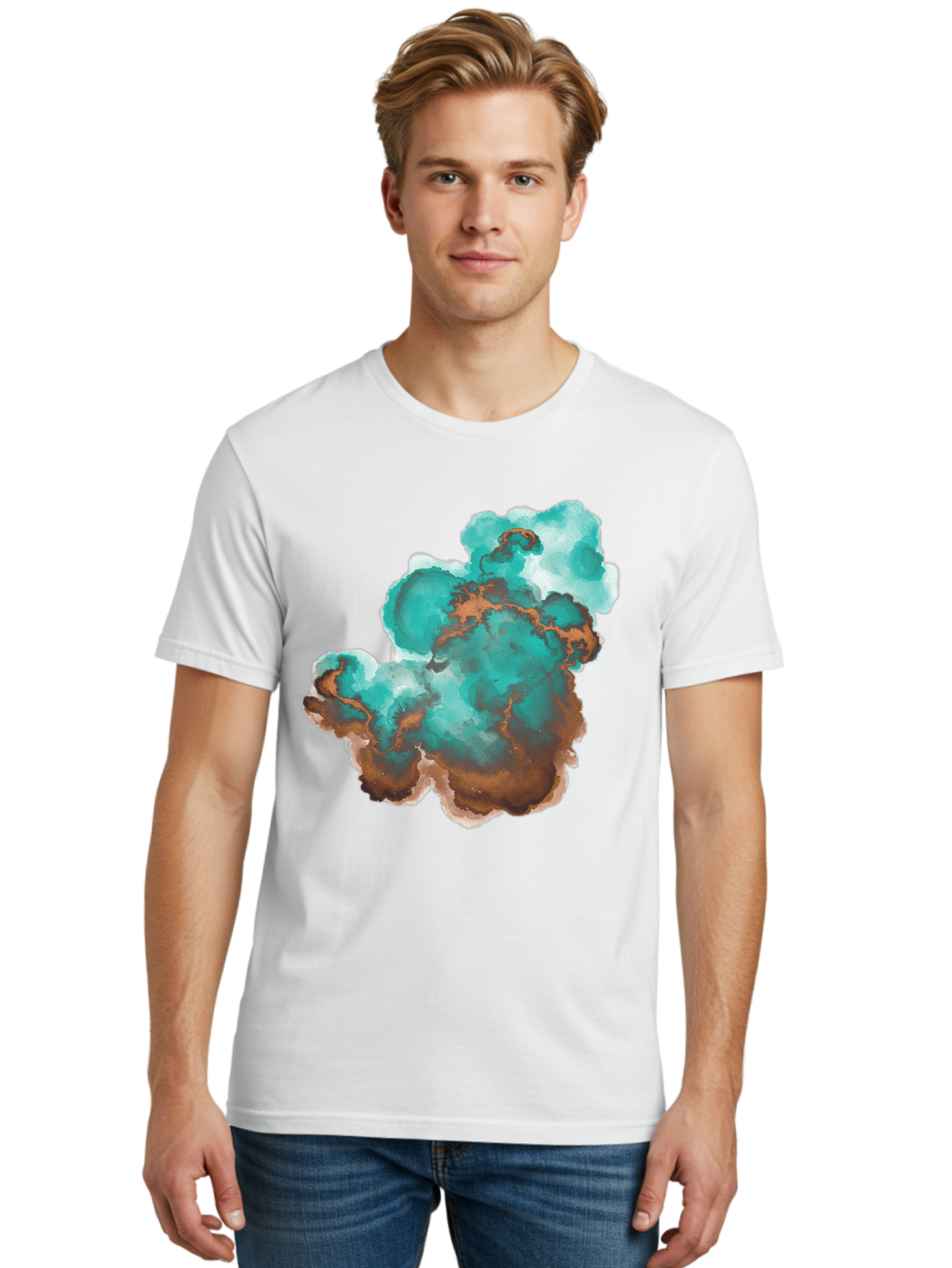 Teal-And-Brown-Abstract Men'S Graphic Tee, 100% Cotton, Comfortable Casual Summer Wear, Machine Washable, Vintage Camera, Old Camera, Antique Camera, Black Camera, Classic Photography, Photography Equipment, Nostalgic Device, Film Camera, Bal465