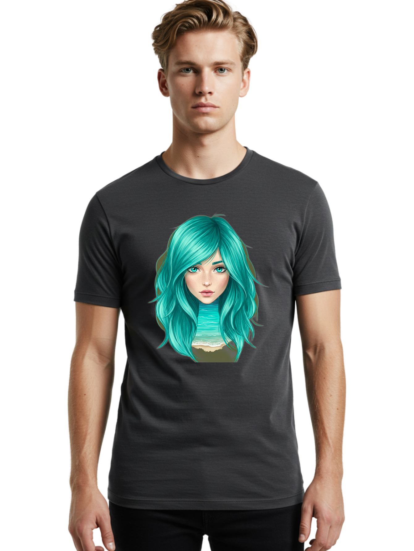 Teal-Haired-Girl Men'S Graphic Tee, 100% Cotton, Comfortable Casual Summer Wear, Machine Washable, Vintage Camera, Old Camera, Antique Camera, Black Camera, Classic Photography, Photography Equipment, Nostalgic Device, Film Camera, Camera Art Bal466