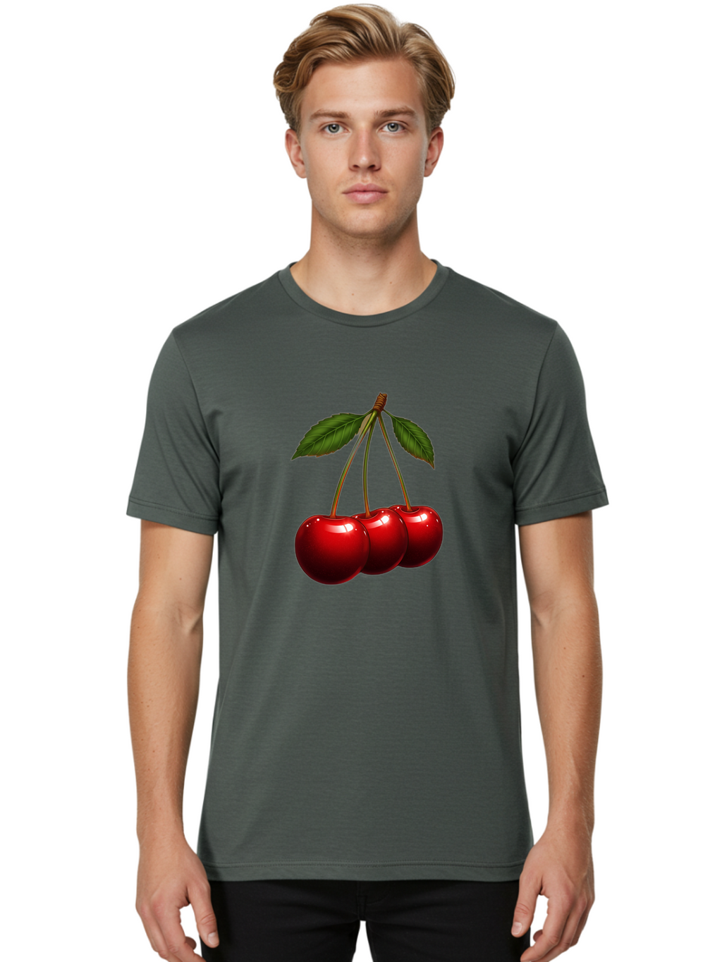 Three-Cherries-1 Men'S Graphic Tee, 100% Cotton, Comfortable Casual Summer Wear, Machine Washable, Vintage Camera, Old Camera, Antique Camera, Black Camera, Classic Photography, Photography Equipment, Nostalgic Device, Film Camera, Camera Art Bal486