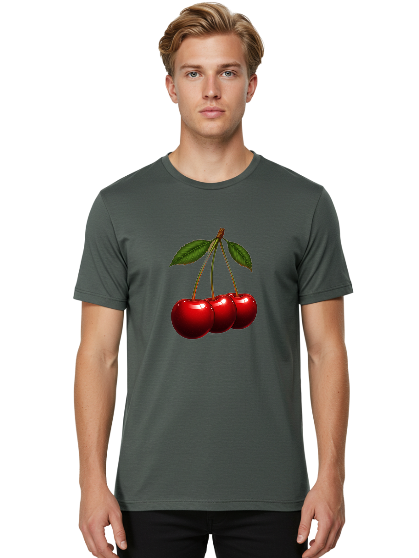 Three-Cherries-1 Men'S Graphic Tee, 100% Cotton, Comfortable Casual Summer Wear, Machine Washable, Vintage Camera, Old Camera, Antique Camera, Black Camera, Classic Photography, Photography Equipment, Nostalgic Device, Film Camera, Camera Art Bal486