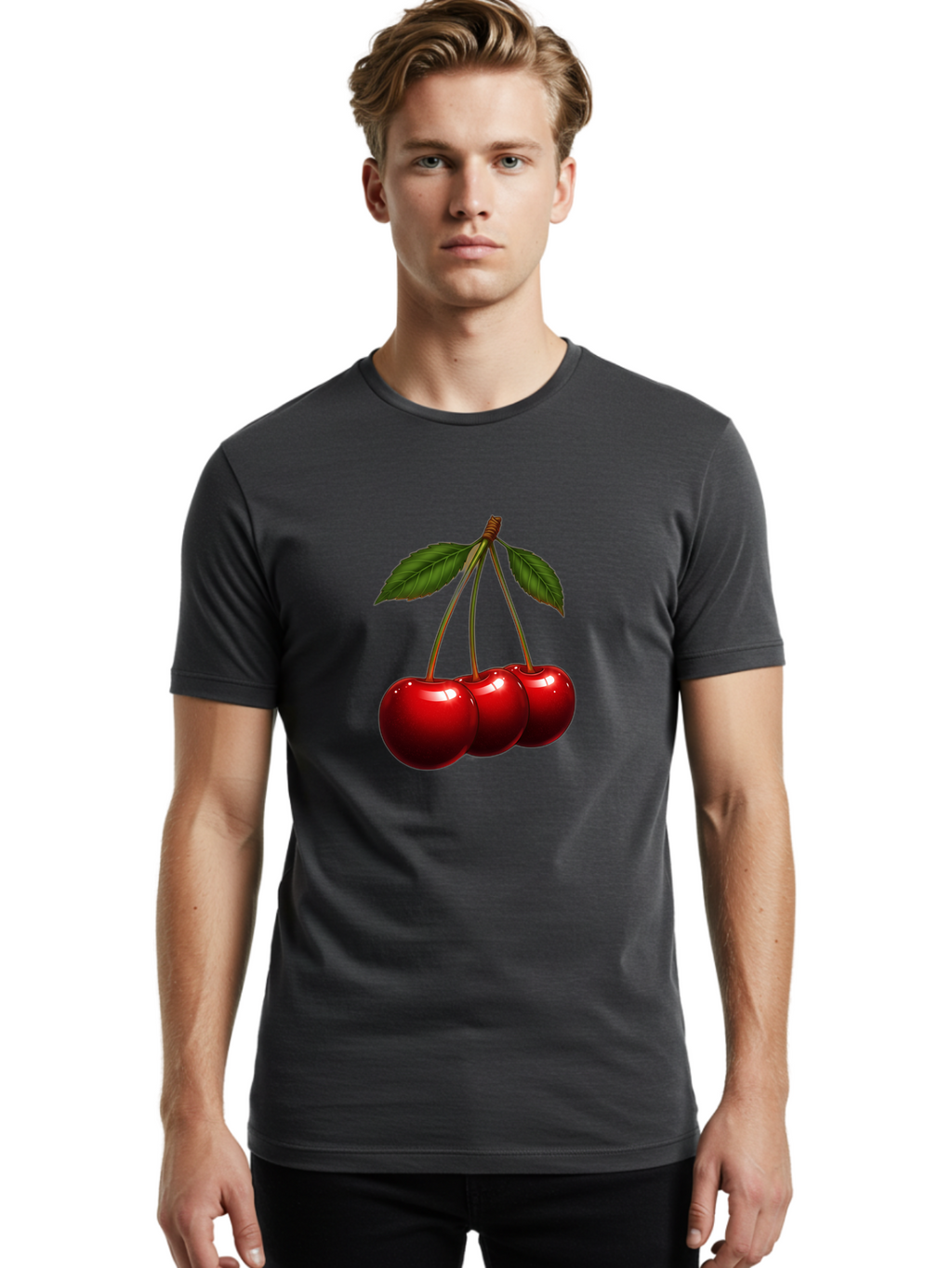 Three-Cherries-1 Men'S Graphic Tee, 100% Cotton, Comfortable Casual Summer Wear, Machine Washable, Vintage Camera, Old Camera, Antique Camera, Black Camera, Classic Photography, Photography Equipment, Nostalgic Device, Film Camera, Camera Art Bal486
