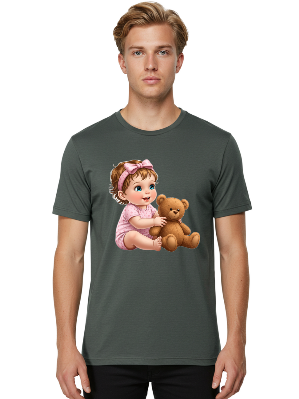 Toddler-Girl-Hugging-Teddy Men'S Graphic Tee, 100% Cotton, Comfortable Casual Summer Wear, Machine Washable, Vintage Camera, Old Camera, Antique Camera, Black Camera, Classic Photography, Photography Equipment, Nostalgic Device, Film Camera, Bal494