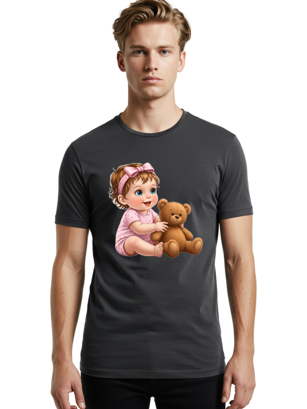 Toddler-Girl-Hugging-Teddy Men'S Graphic Tee, 100% Cotton, Comfortable Casual Summer Wear, Machine Washable, Vintage Camera, Old Camera, Antique Camera, Black Camera, Classic Photography, Photography Equipment, Nostalgic Device, Film Camera, Bal494