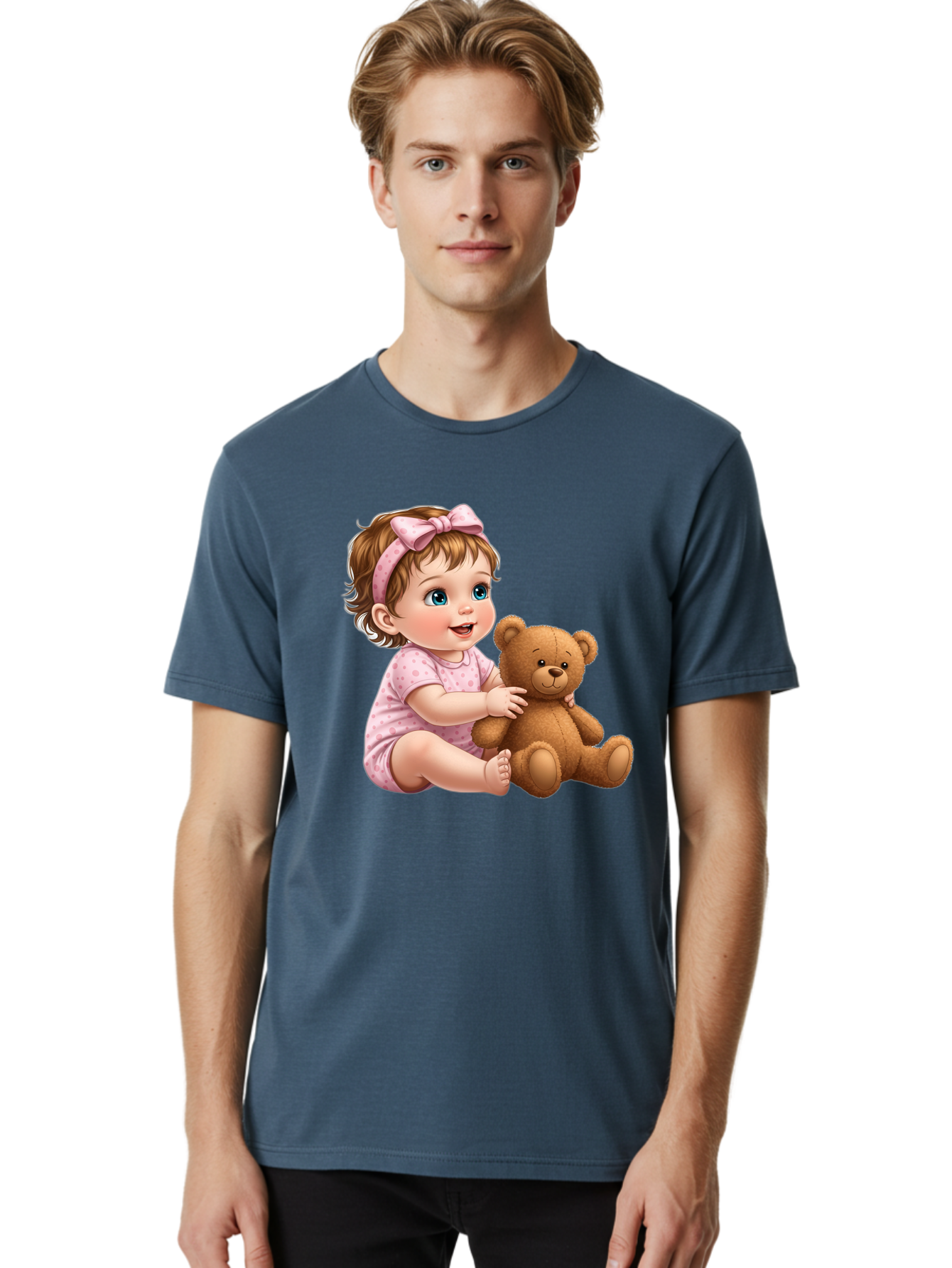 Toddler-Girl-Hugging-Teddy Men'S Graphic Tee, 100% Cotton, Comfortable Casual Summer Wear, Machine Washable, Vintage Camera, Old Camera, Antique Camera, Black Camera, Classic Photography, Photography Equipment, Nostalgic Device, Film Camera, Bal494