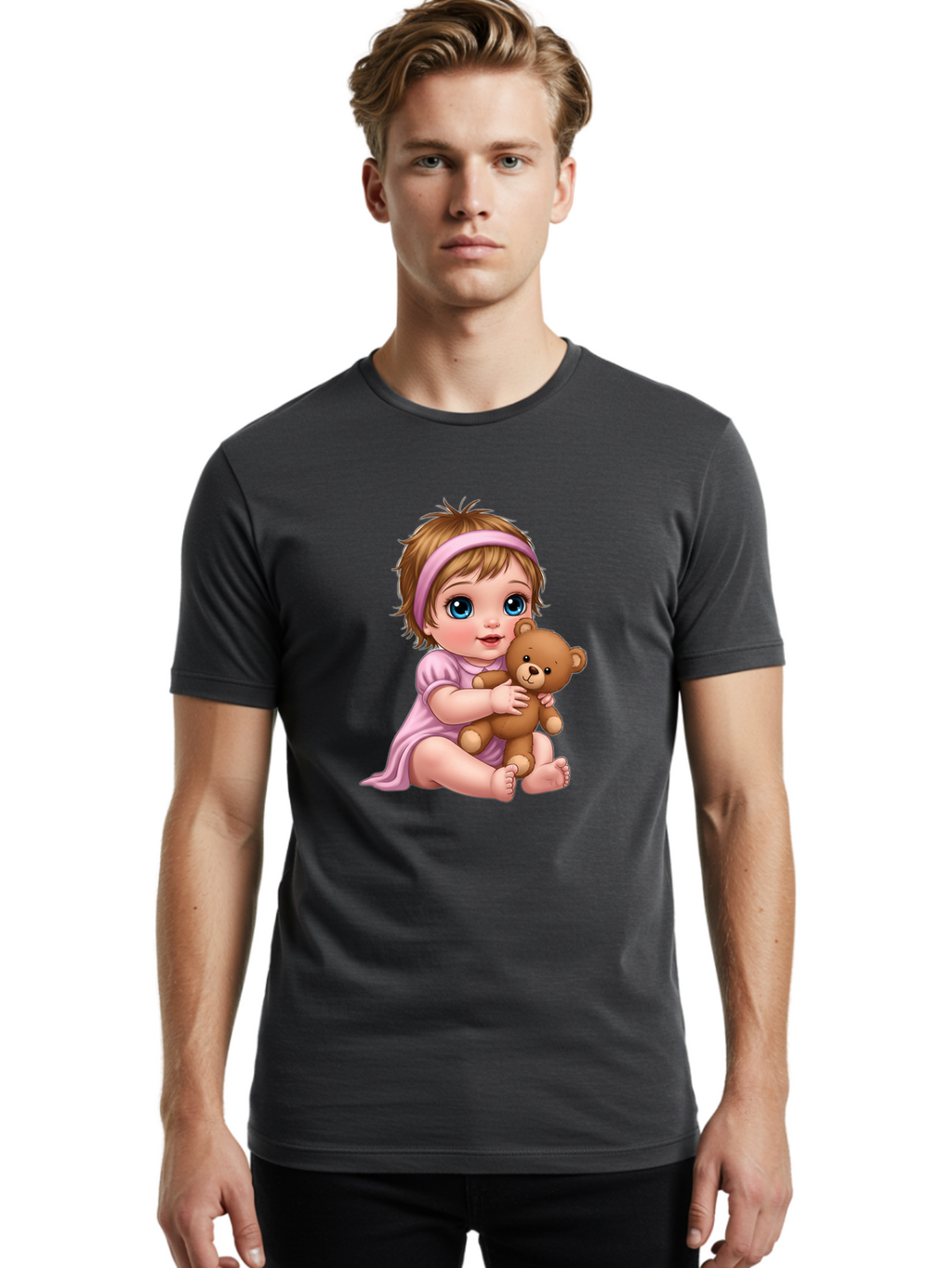 Toddler-Hugging-Teddy-Bear Men'S Graphic Tee, 100% Cotton, Comfortable Casual Summer Wear, Machine Washable, Vintage Camera, Old Camera, Antique Camera, Black Camera, Classic Photography, Photography Equipment, Nostalgic Device, Film Camera, Bal495