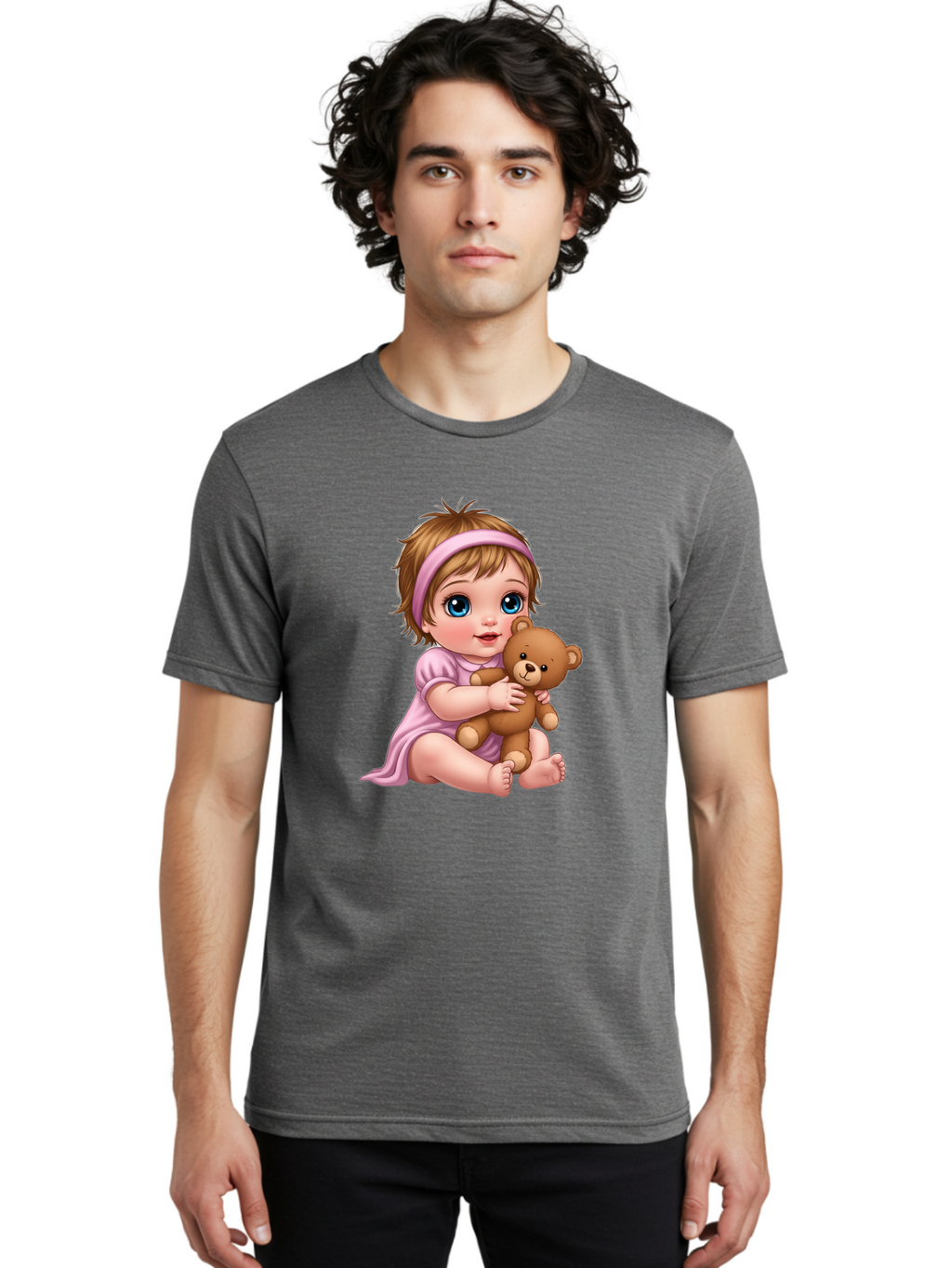 Toddler-Hugging-Teddy-Bear Men'S Graphic Tee, 100% Cotton, Comfortable Casual Summer Wear, Machine Washable, Vintage Camera, Old Camera, Antique Camera, Black Camera, Classic Photography, Photography Equipment, Nostalgic Device, Film Camera, Bal495