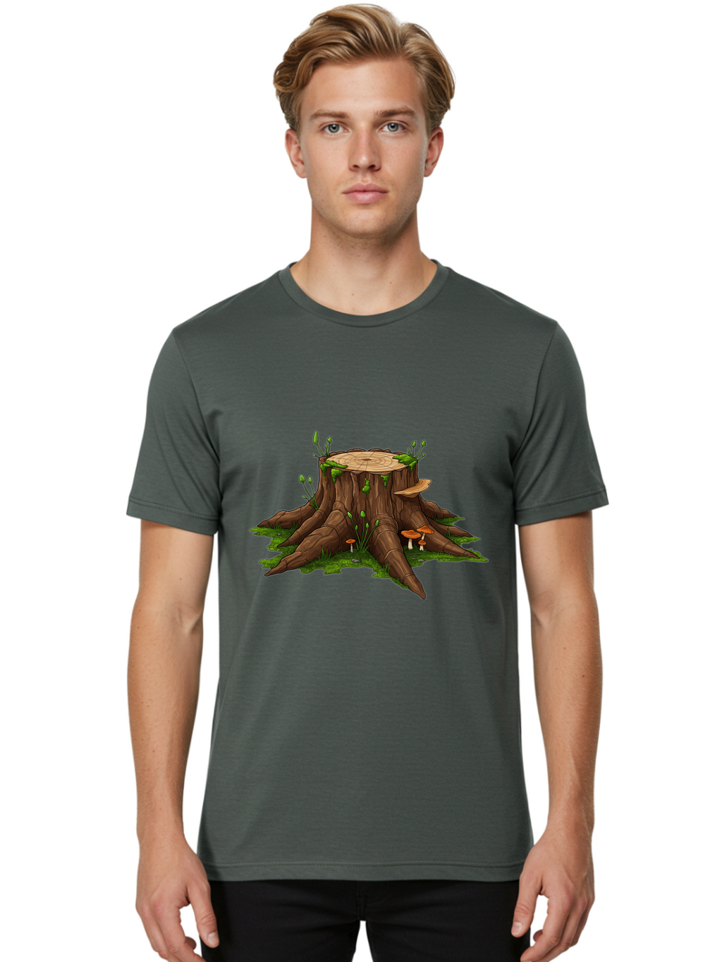 Tree-Stump-Mushrooms Men'S Graphic Tee, 100% Cotton, Comfortable Casual Summer Wear, Machine Washable, Vintage Camera, Old Camera, Antique Camera, Black Camera, Classic Photography, Photography Equipment, Nostalgic Device, Film Camera, Bal503