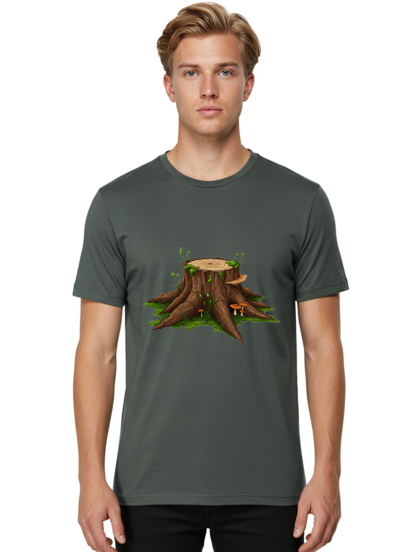 Tree-Stump-Mushrooms Men'S Graphic Tee, 100% Cotton, Comfortable Casual Summer Wear, Machine Washable, Vintage Camera, Old Camera, Antique Camera, Black Camera, Classic Photography, Photography Equipment, Nostalgic Device, Film Camera, Bal503