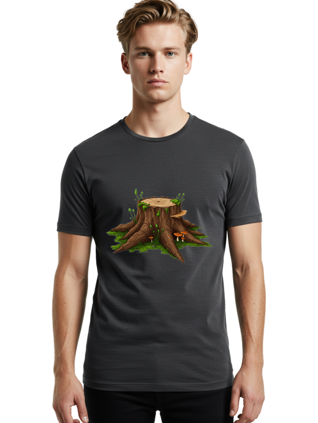 Tree-Stump-Mushrooms Men'S Graphic Tee, 100% Cotton, Comfortable Casual Summer Wear, Machine Washable, Vintage Camera, Old Camera, Antique Camera, Black Camera, Classic Photography, Photography Equipment, Nostalgic Device, Film Camera, Bal503