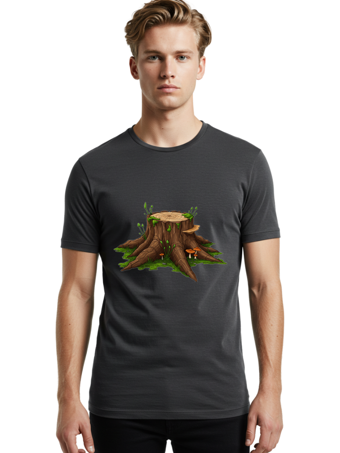 Tree-Stump-Mushrooms Men'S Graphic Tee, 100% Cotton, Comfortable Casual Summer Wear, Machine Washable, Vintage Camera, Old Camera, Antique Camera, Black Camera, Classic Photography, Photography Equipment, Nostalgic Device, Film Camera, Bal503