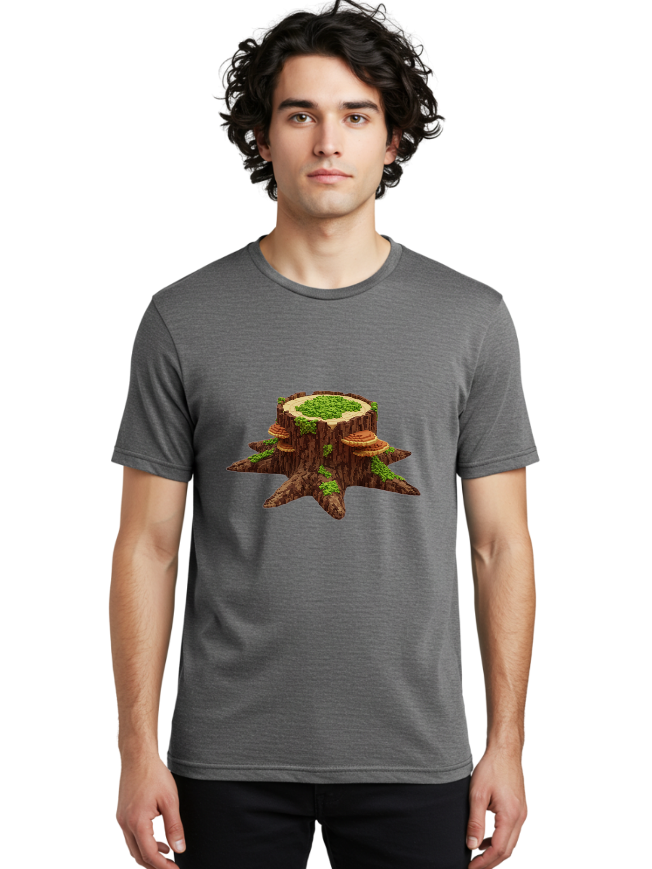 Tree-Stump-With-Mushrooms-1 Men'S Graphic Tee, 100% Cotton, Comfortable Casual Summer Wear, Machine Washable, Vintage Camera, Old Camera, Antique Camera, Black Camera, Classic Photography, Photography Equipment, Nostalgic Device, Film Camera, Bal504