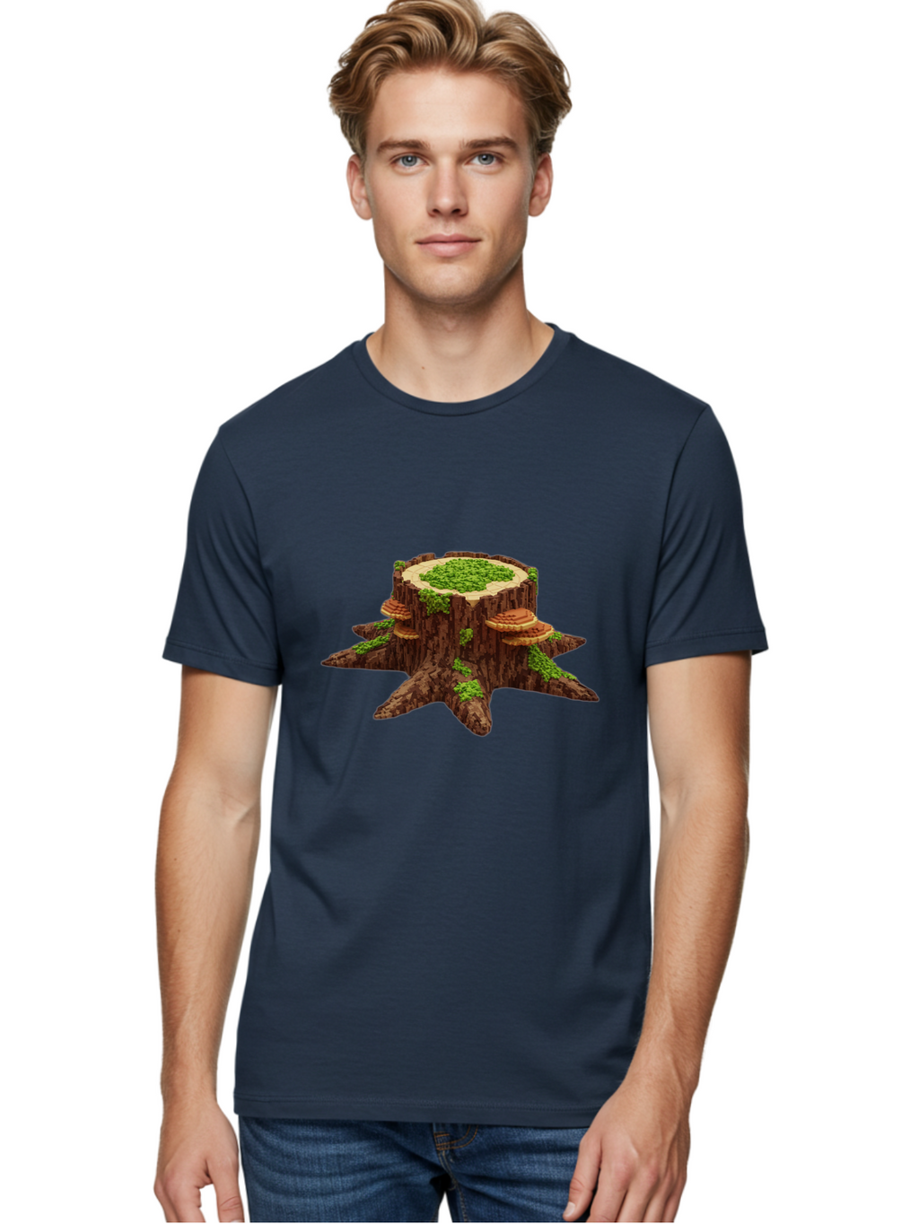 Tree-Stump-With-Mushrooms-1 Men'S Graphic Tee, 100% Cotton, Comfortable Casual Summer Wear, Machine Washable, Vintage Camera, Old Camera, Antique Camera, Black Camera, Classic Photography, Photography Equipment, Nostalgic Device, Film Camera, Bal504