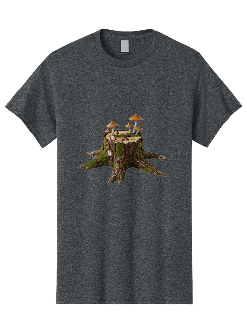 Tree-Stump-With-Mushrooms-2 Men'S Graphic Tee, 100% Cotton, Comfortable Casual Summer Wear, Machine Washable, Vintage Camera, Old Camera, Antique Camera, Black Camera, Classic Photography, Photography Equipment, Nostalgic Device, Film Camera, Bal505