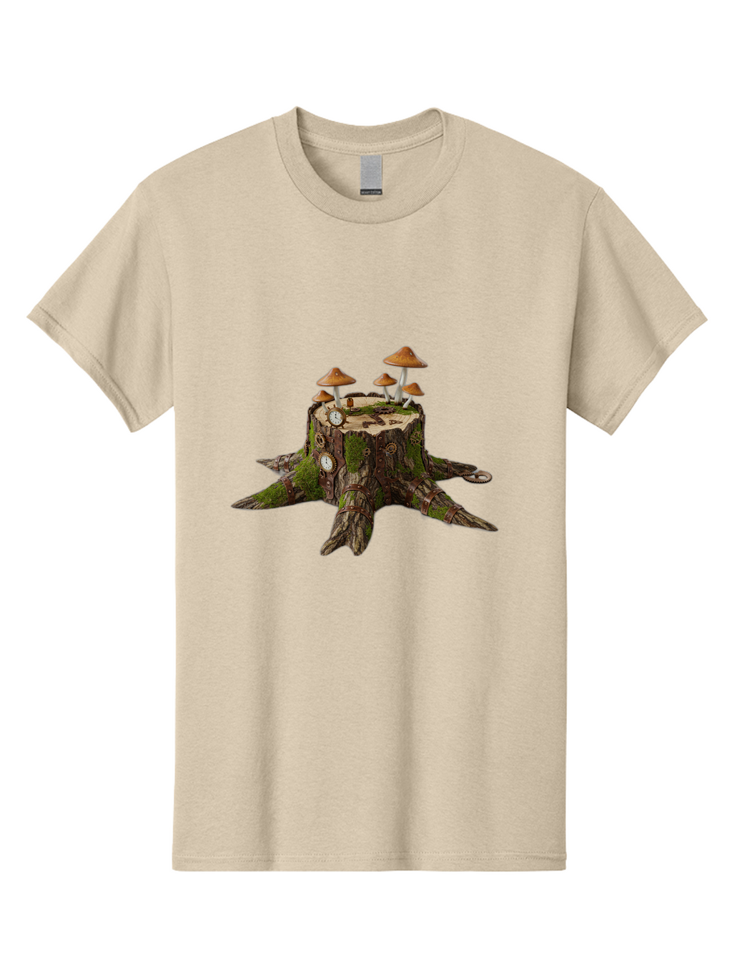 Tree-Stump-With-Mushrooms-2 Men'S Graphic Tee, 100% Cotton, Comfortable Casual Summer Wear, Machine Washable, Vintage Camera, Old Camera, Antique Camera, Black Camera, Classic Photography, Photography Equipment, Nostalgic Device, Film Camera, Bal505