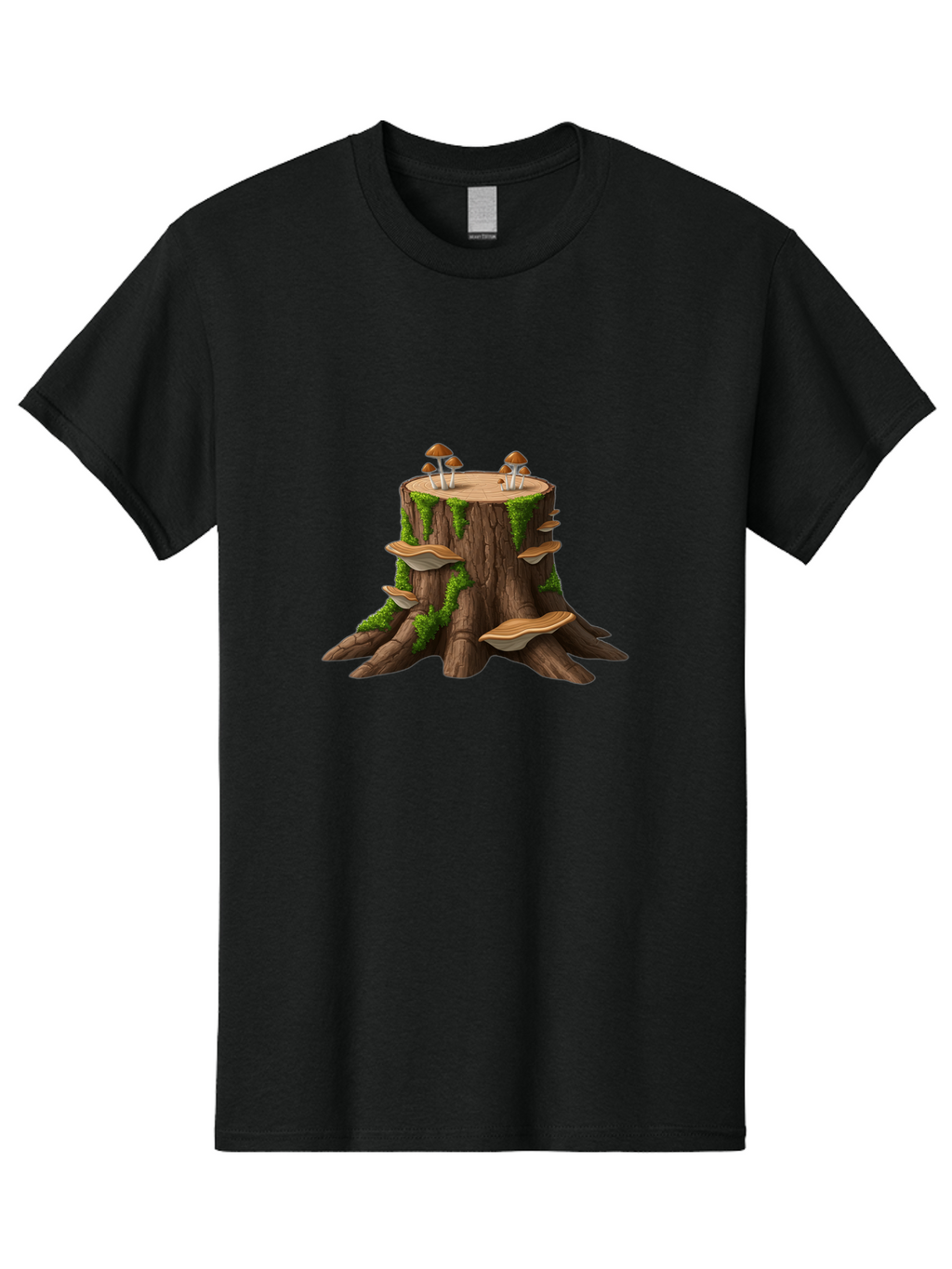 Tree-Stump-With-Mushrooms-3 Men'S Graphic Tee, 100% Cotton, Comfortable Casual Summer Wear, Machine Washable, Vintage Camera, Old Camera, Antique Camera, Black Camera, Classic Photography, Photography Equipment, Nostalgic Device, Film Camera, Bal506