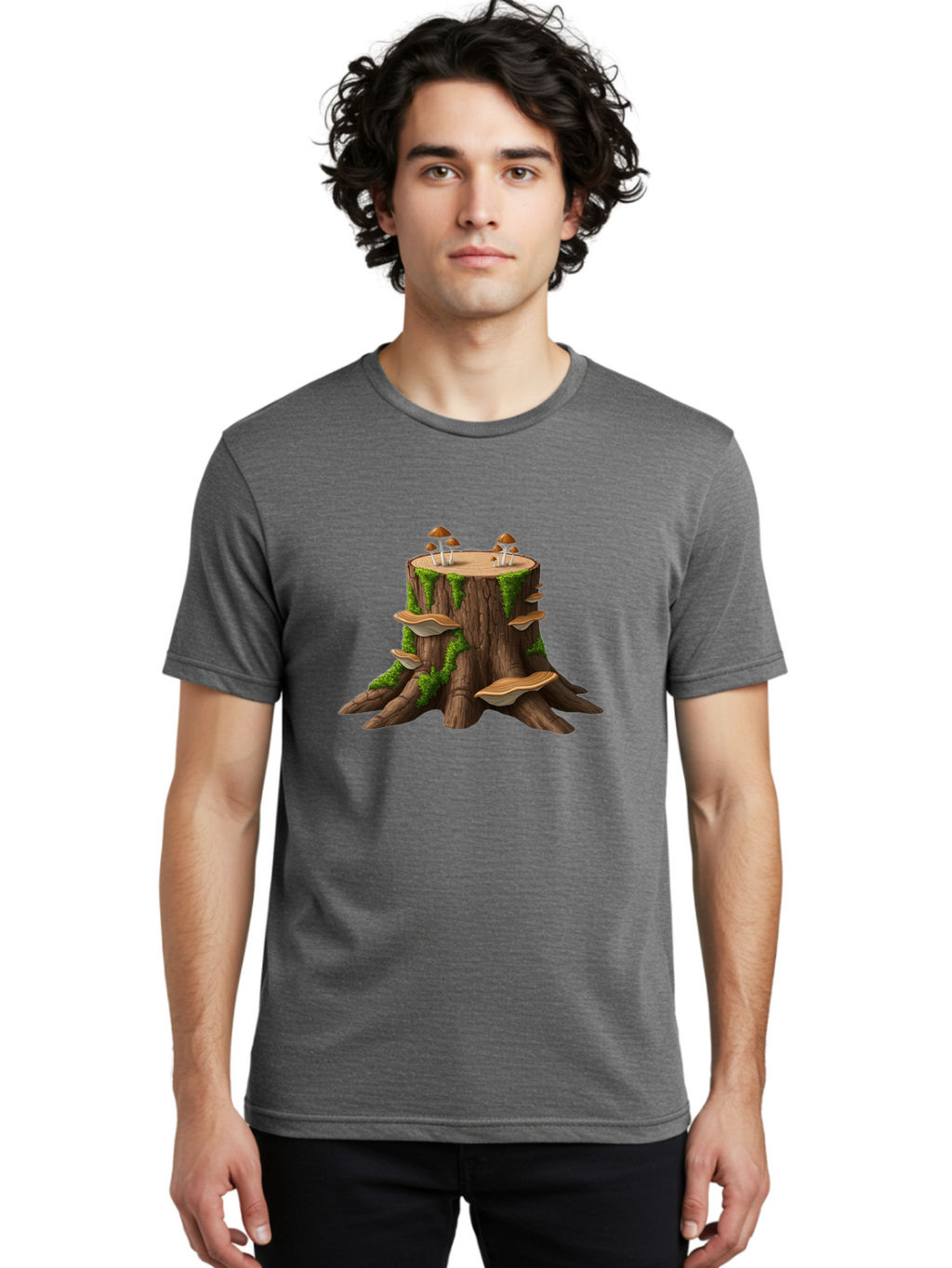 Tree-Stump-With-Mushrooms-3 Men'S Graphic Tee, 100% Cotton, Comfortable Casual Summer Wear, Machine Washable, Vintage Camera, Old Camera, Antique Camera, Black Camera, Classic Photography, Photography Equipment, Nostalgic Device, Film Camera, Bal506