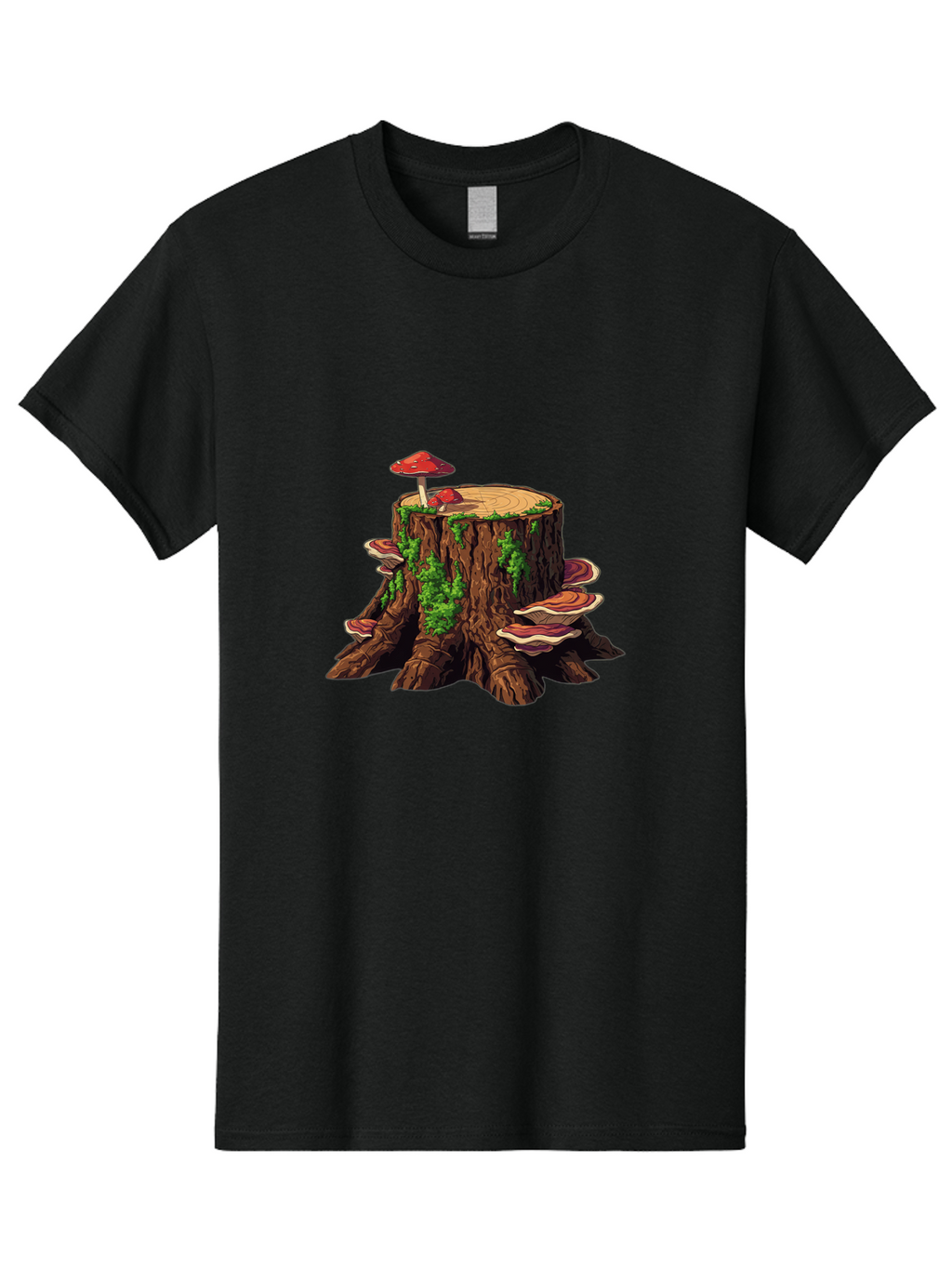 Tree-Stump-With-Mushrooms-4 Men'S Graphic Tee, 100% Cotton, Comfortable Casual Summer Wear, Machine Washable, Vintage Camera, Old Camera, Antique Camera, Black Camera, Classic Photography, Photography Equipment, Nostalgic Device, Film Camera, Bal507