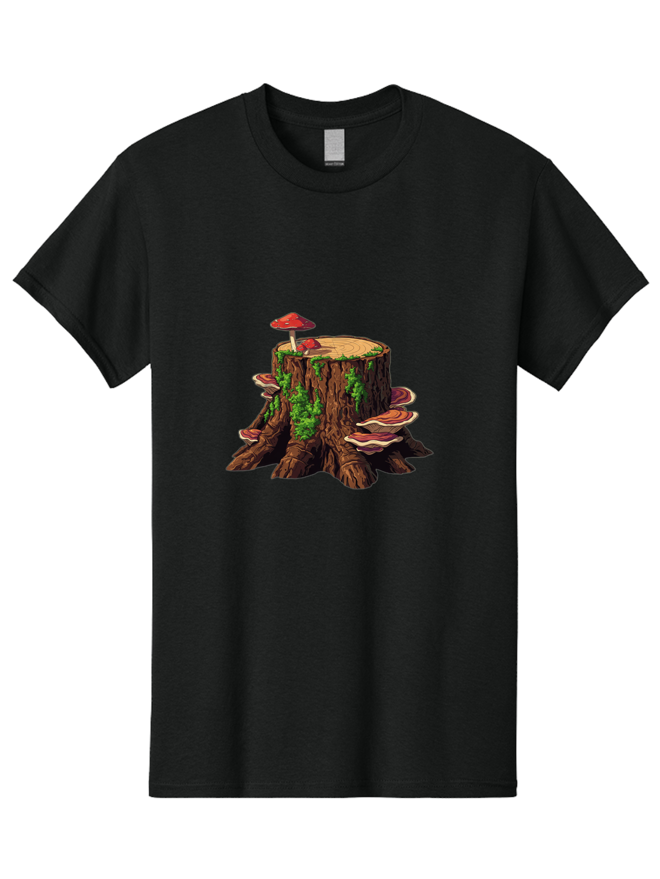 Tree-Stump-With-Mushrooms-4 Men'S Graphic Tee, 100% Cotton, Comfortable Casual Summer Wear, Machine Washable, Vintage Camera, Old Camera, Antique Camera, Black Camera, Classic Photography, Photography Equipment, Nostalgic Device, Film Camera, Bal507