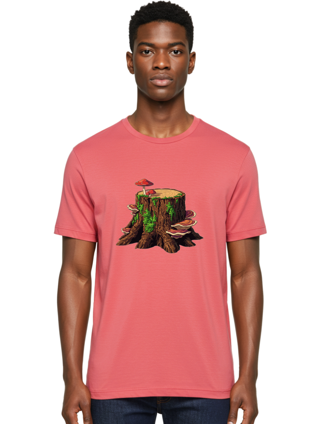 Tree-Stump-With-Mushrooms-4 Men'S Graphic Tee, 100% Cotton, Comfortable Casual Summer Wear, Machine Washable, Vintage Camera, Old Camera, Antique Camera, Black Camera, Classic Photography, Photography Equipment, Nostalgic Device, Film Camera, Bal507
