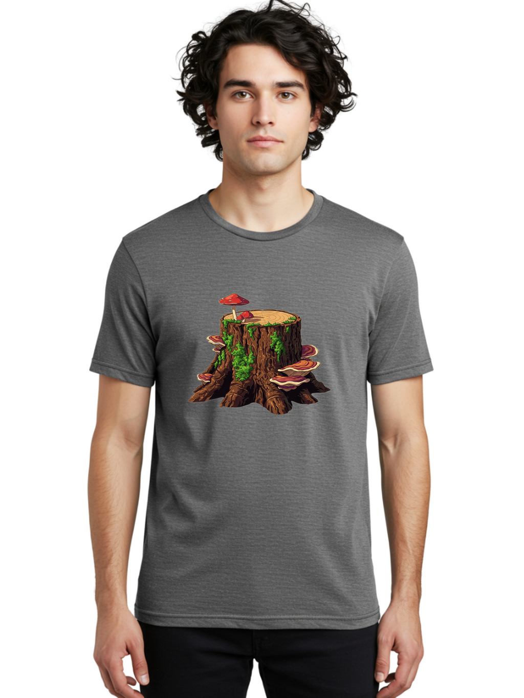 Tree-Stump-With-Mushrooms-4 Men'S Graphic Tee, 100% Cotton, Comfortable Casual Summer Wear, Machine Washable, Vintage Camera, Old Camera, Antique Camera, Black Camera, Classic Photography, Photography Equipment, Nostalgic Device, Film Camera, Bal507