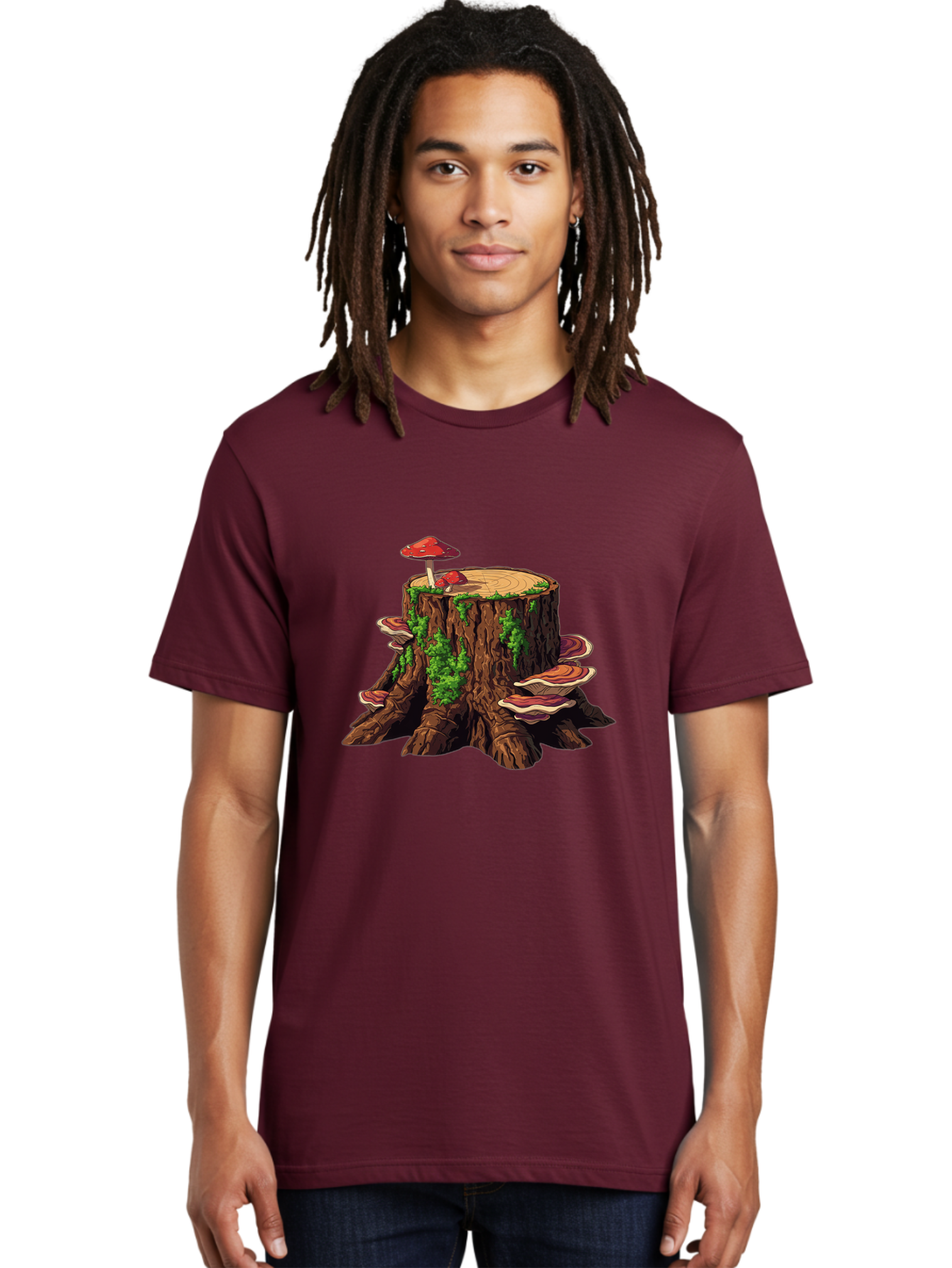 Tree-Stump-With-Mushrooms-4 Men'S Graphic Tee, 100% Cotton, Comfortable Casual Summer Wear, Machine Washable, Vintage Camera, Old Camera, Antique Camera, Black Camera, Classic Photography, Photography Equipment, Nostalgic Device, Film Camera, Bal507