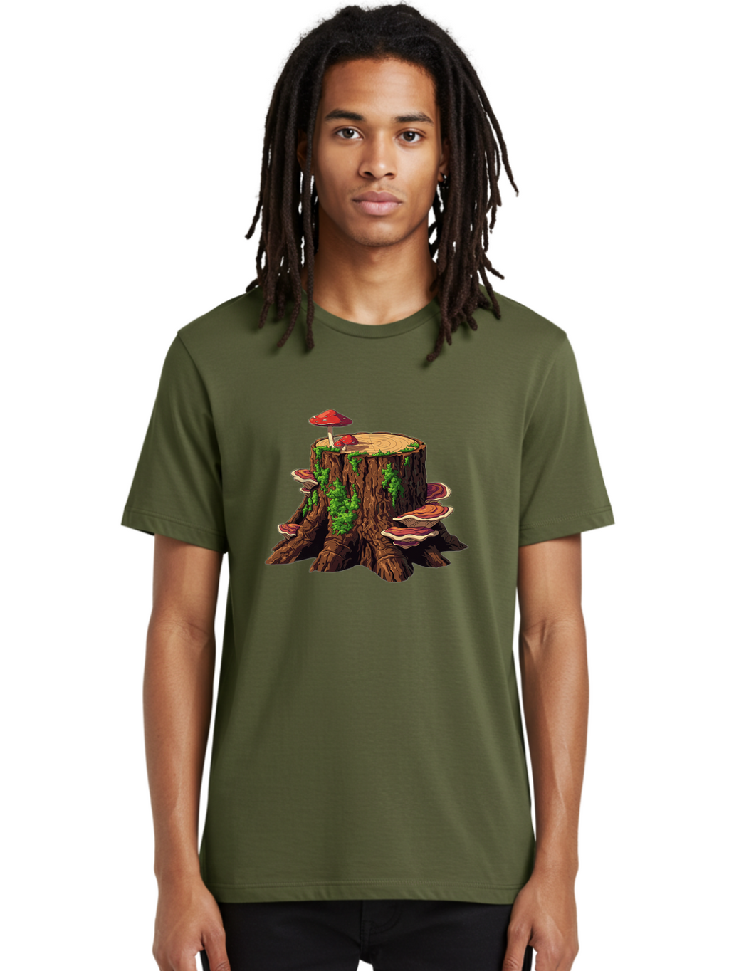 Tree-Stump-With-Mushrooms-4 Men'S Graphic Tee, 100% Cotton, Comfortable Casual Summer Wear, Machine Washable, Vintage Camera, Old Camera, Antique Camera, Black Camera, Classic Photography, Photography Equipment, Nostalgic Device, Film Camera, Bal507