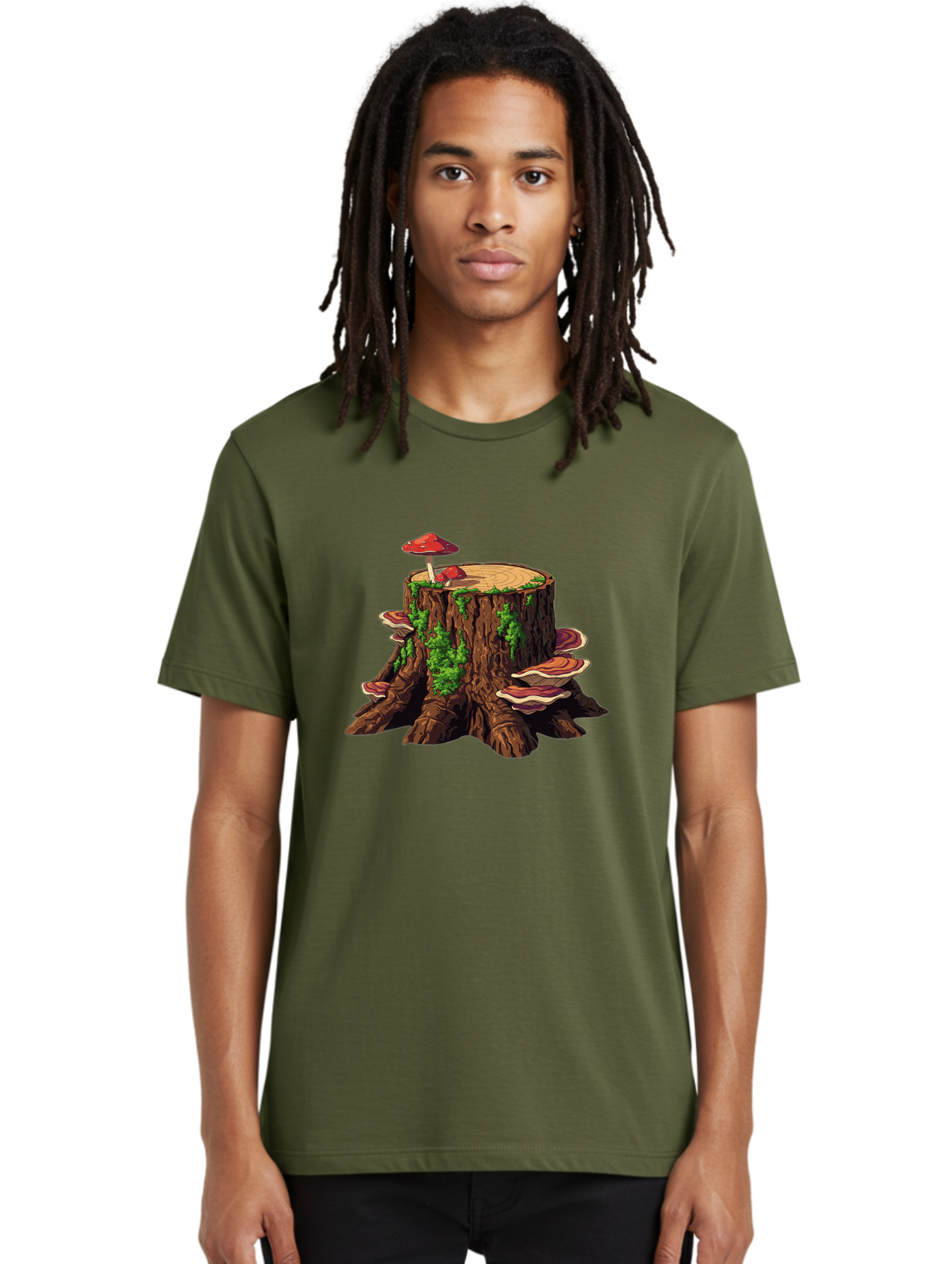 Tree-Stump-With-Mushrooms-4 Men'S Graphic Tee, 100% Cotton, Comfortable Casual Summer Wear, Machine Washable, Vintage Camera, Old Camera, Antique Camera, Black Camera, Classic Photography, Photography Equipment, Nostalgic Device, Film Camera, Bal507