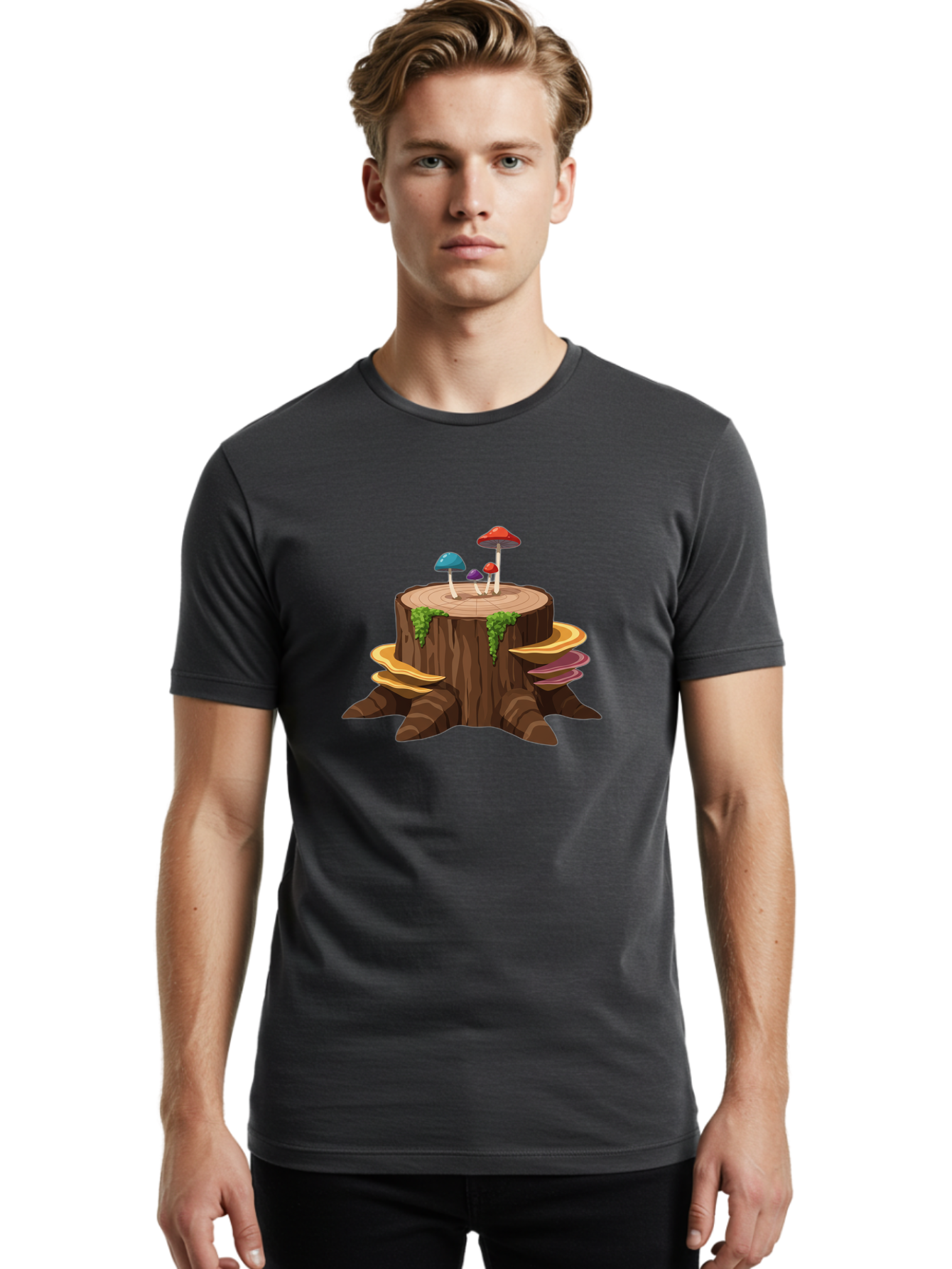 Tree-Stump-With-Mushrooms Men'S Graphic Tee, 100% Cotton, Comfortable Casual Summer Wear, Machine Washable, Vintage Camera, Old Camera, Antique Camera, Black Camera, Classic Photography, Photography Equipment, Nostalgic Device, Film Camera, Bal509