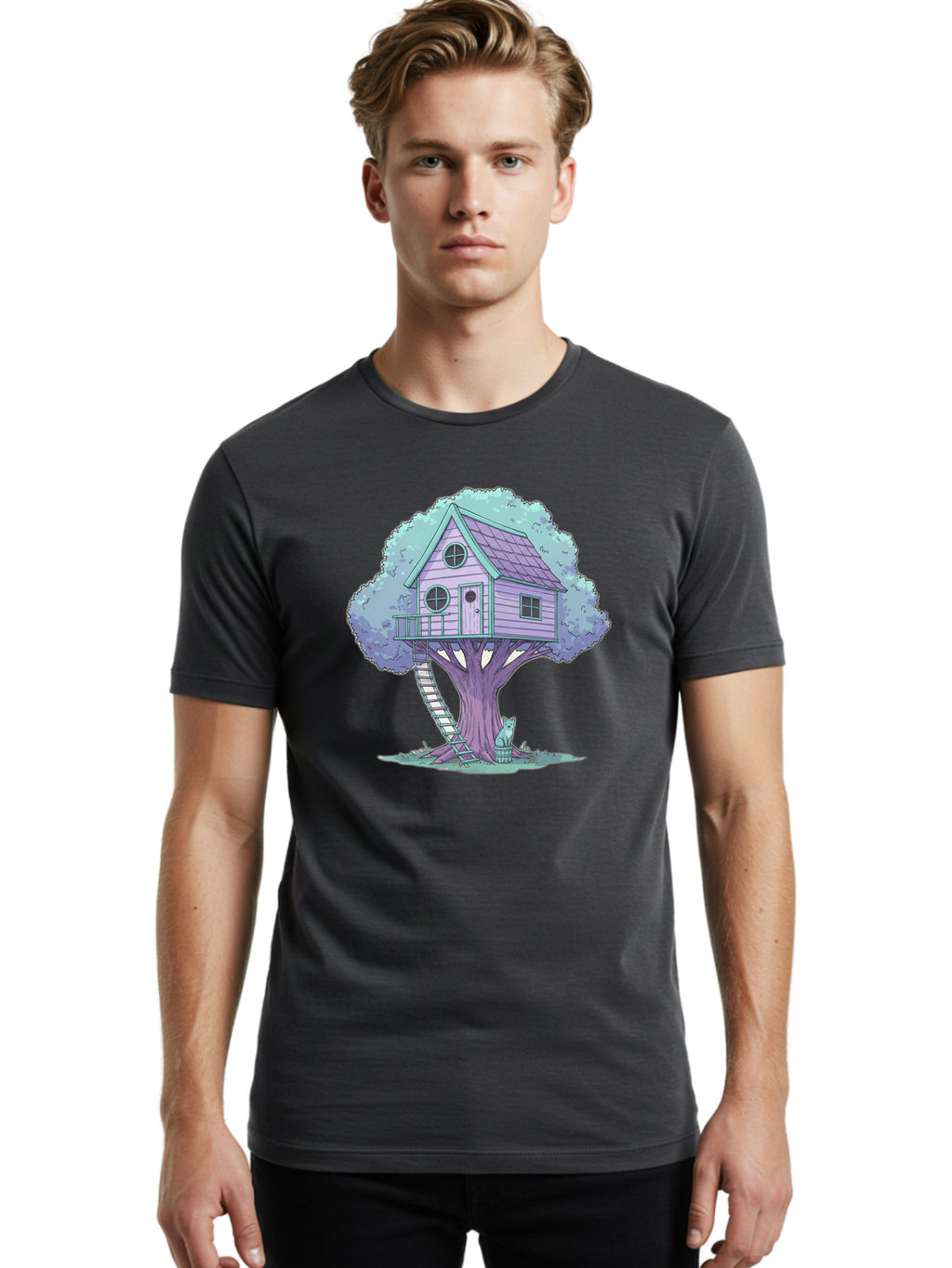 Treehouse-2 Men'S Graphic Tee, 100% Cotton, Comfortable Casual Summer Wear, Machine Washable, Vintage Camera, Old Camera, Antique Camera, Black Camera, Classic Photography, Photography Equipment, Nostalgic Device, Film Camera, Camera Art Bal512