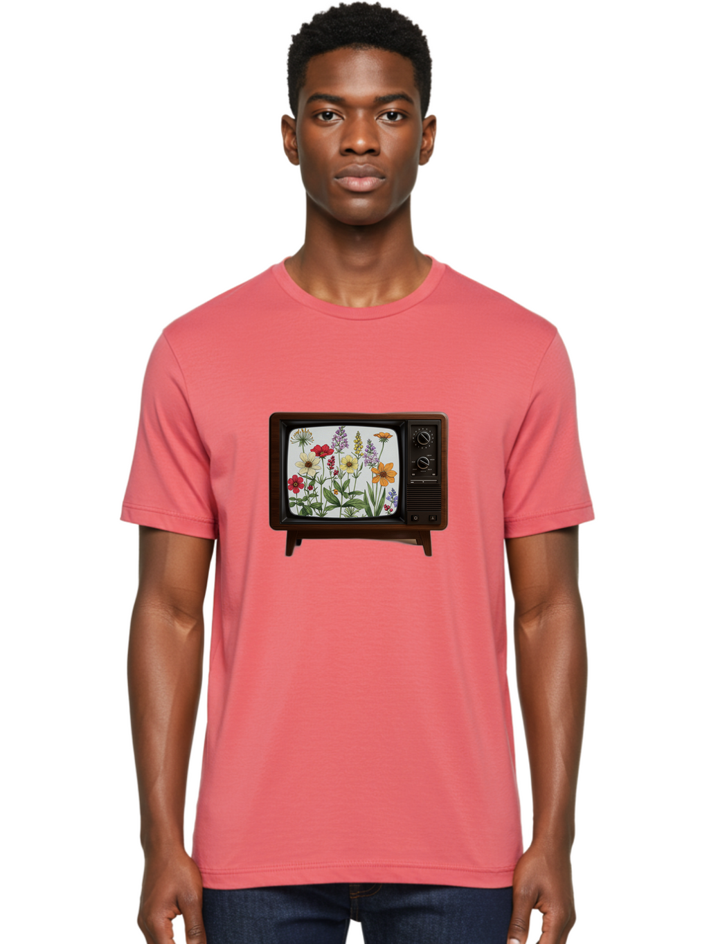 Tv-With-Flowers Men'S Graphic Tee, 100% Cotton, Comfortable Casual Summer Wear, Machine Washable, Vintage Camera, Old Camera, Antique Camera, Black Camera, Classic Photography, Photography Equipment, Nostalgic Device, Film Camera, Camera Art Bal516