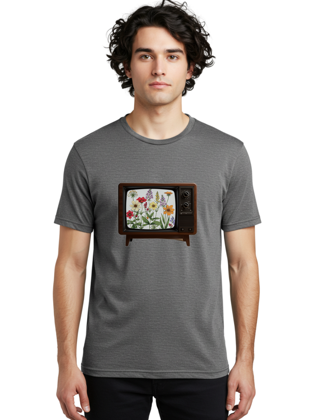 Tv-With-Flowers Men'S Graphic Tee, 100% Cotton, Comfortable Casual Summer Wear, Machine Washable, Vintage Camera, Old Camera, Antique Camera, Black Camera, Classic Photography, Photography Equipment, Nostalgic Device, Film Camera, Camera Art Bal516
