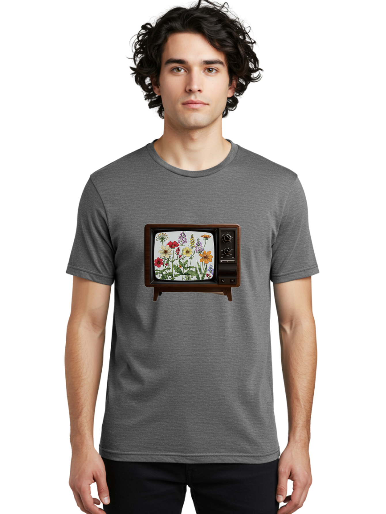 Tv-With-Flowers Men'S Graphic Tee, 100% Cotton, Comfortable Casual Summer Wear, Machine Washable, Vintage Camera, Old Camera, Antique Camera, Black Camera, Classic Photography, Photography Equipment, Nostalgic Device, Film Camera, Camera Art Bal516