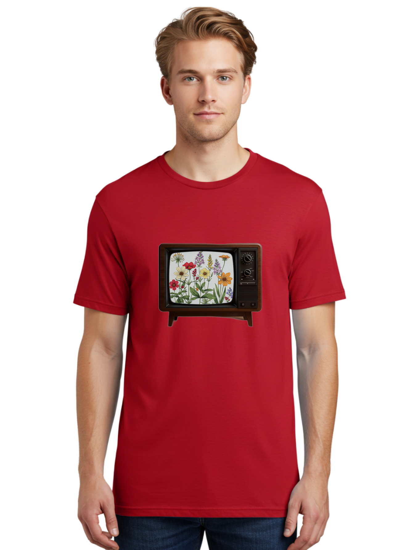 Tv-With-Flowers Men'S Graphic Tee, 100% Cotton, Comfortable Casual Summer Wear, Machine Washable, Vintage Camera, Old Camera, Antique Camera, Black Camera, Classic Photography, Photography Equipment, Nostalgic Device, Film Camera, Camera Art Bal516