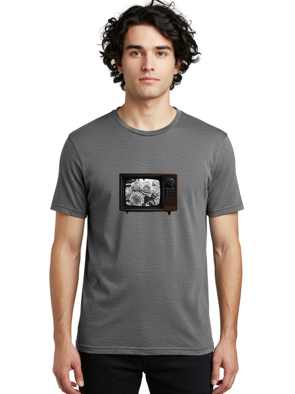 Tv-With-Roses Men'S Graphic Tee, 100% Cotton, Comfortable Casual Summer Wear, Machine Washable, Vintage Camera, Old Camera, Antique Camera, Black Camera, Classic Photography, Photography Equipment, Nostalgic Device, Film Camera, Camera Art Bal517