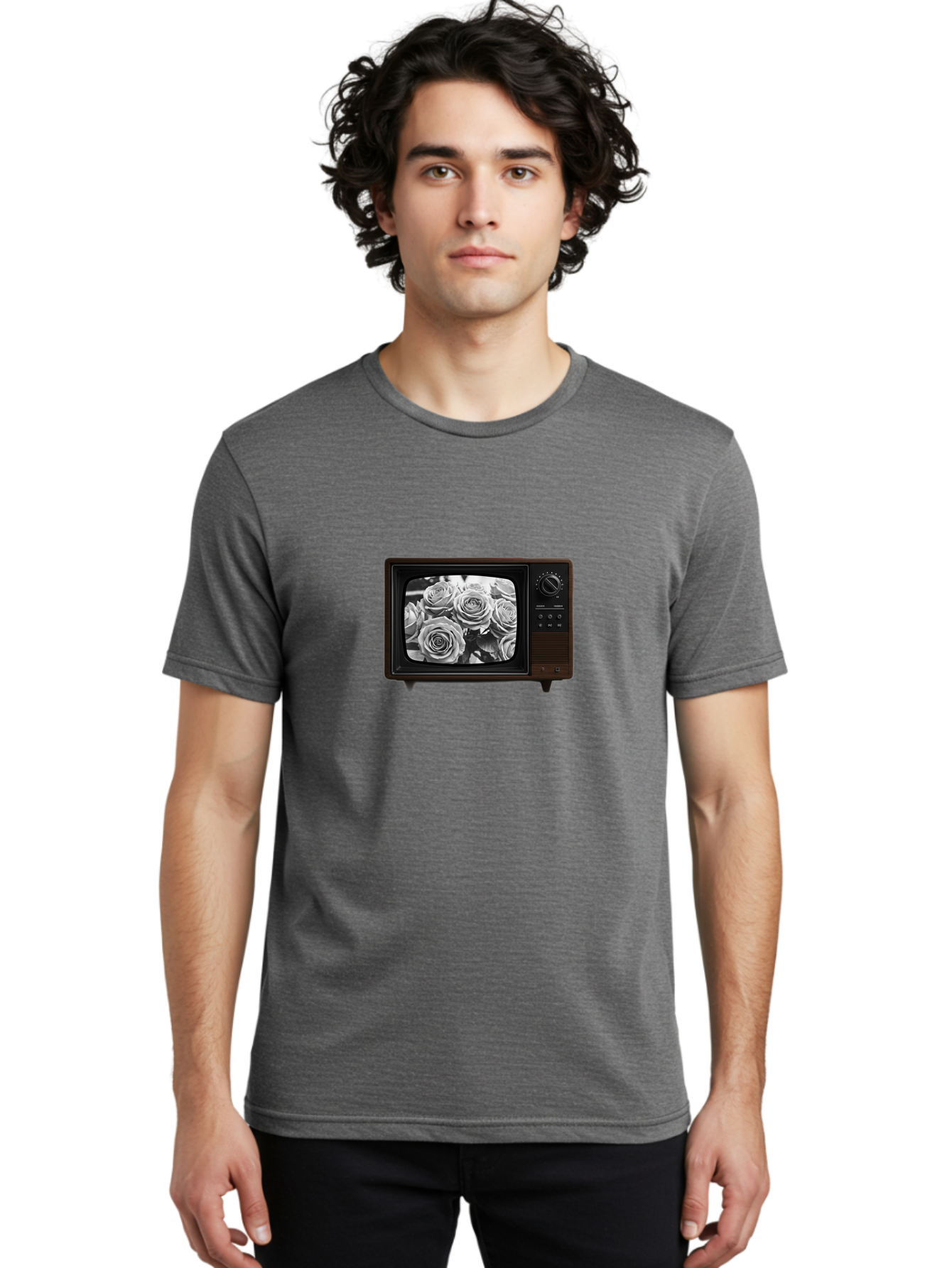Tv-With-Roses Men'S Graphic Tee, 100% Cotton, Comfortable Casual Summer Wear, Machine Washable, Vintage Camera, Old Camera, Antique Camera, Black Camera, Classic Photography, Photography Equipment, Nostalgic Device, Film Camera, Camera Art Bal517