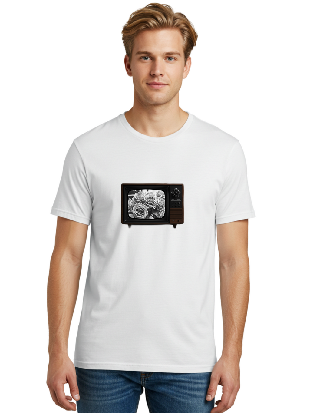 Tv-With-Roses Men'S Graphic Tee, 100% Cotton, Comfortable Casual Summer Wear, Machine Washable, Vintage Camera, Old Camera, Antique Camera, Black Camera, Classic Photography, Photography Equipment, Nostalgic Device, Film Camera, Camera Art Bal517