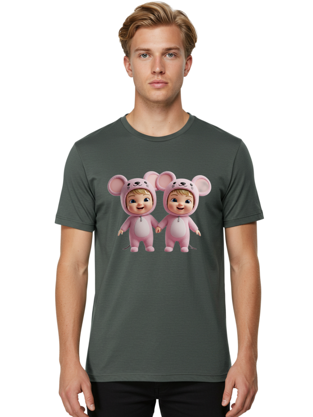 Twin-Babies-In-Pink-Mouse-Costumes Men'S Graphic Tee, 100% Cotton, Comfortable Casual Summer Wear, Machine Washable, Vintage Camera, Old Camera, Antique Camera, Black Camera, Classic Photography, Photography Equipment, Nostalgic Device, Bal521
